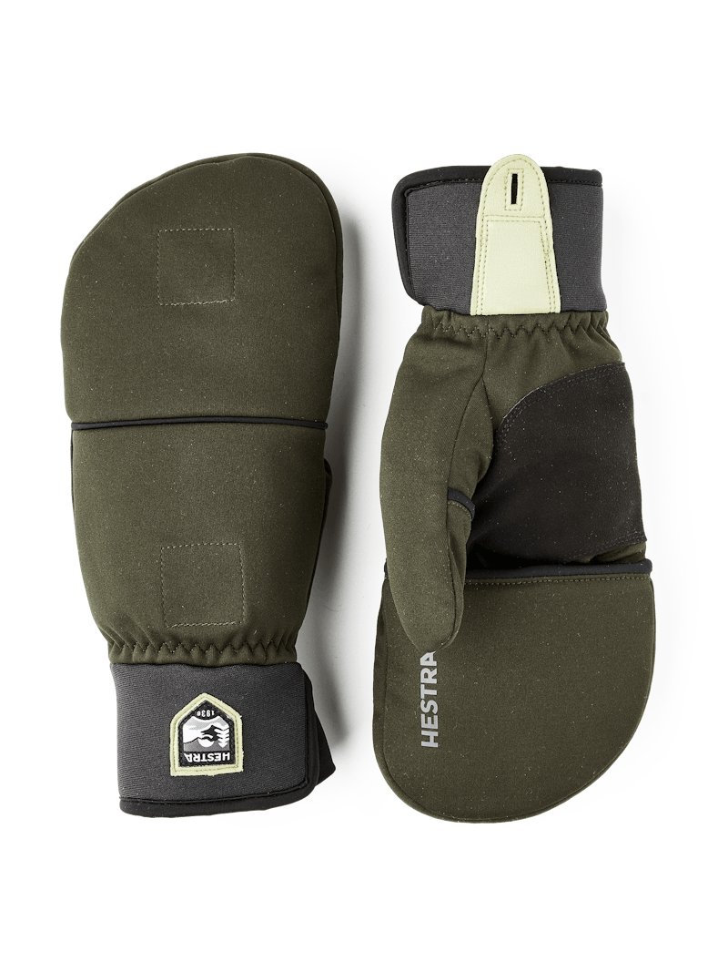 Dark green windproof fabric glove with black synthetic suede palm (1 of 7)