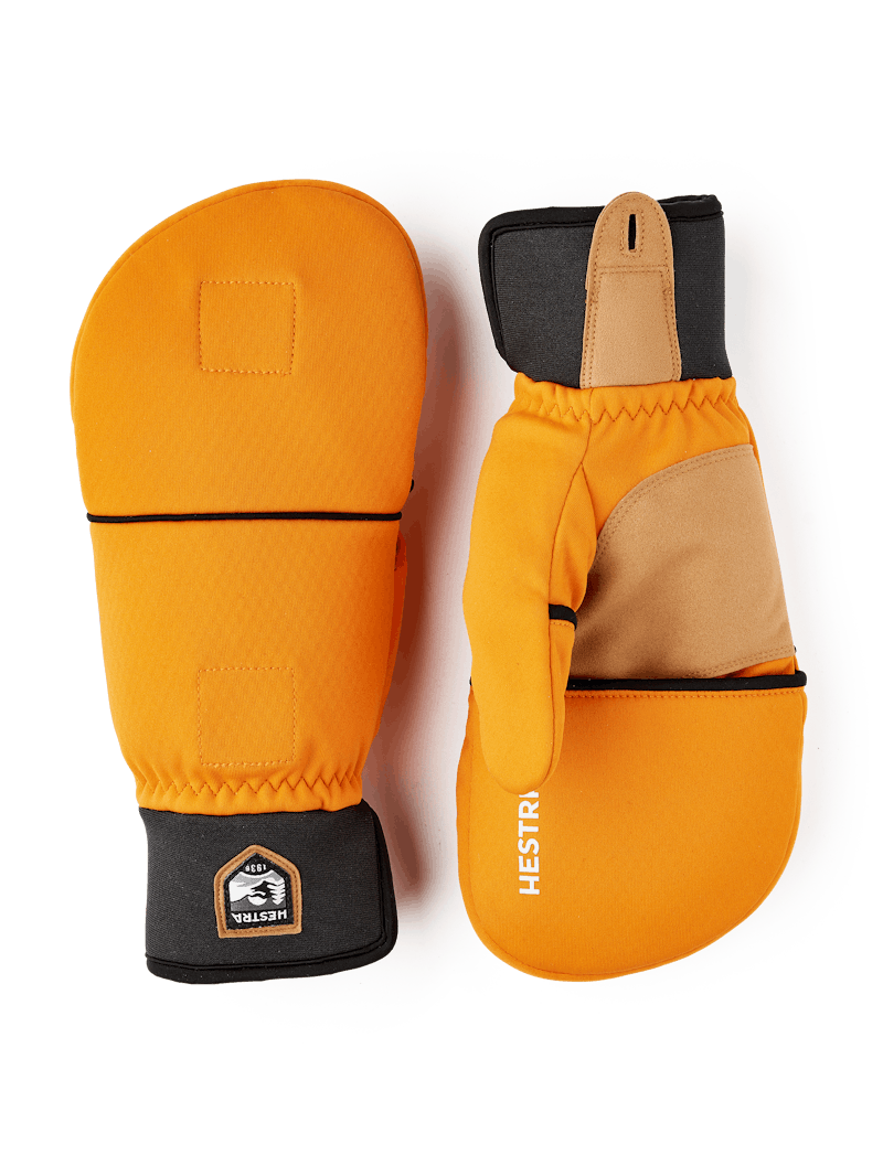 Orange windproof fabric glove with light brown synthetic suede palm  (1 of 7)