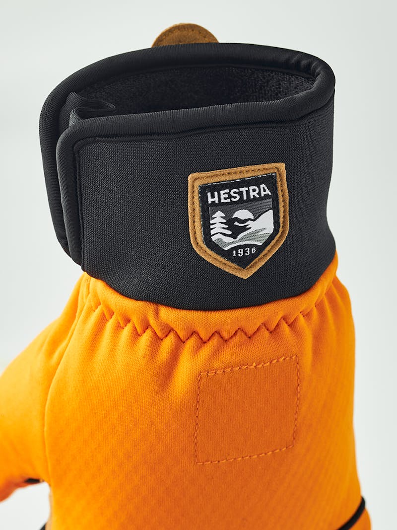 Orange windproof fabric glove with light brown synthetic suede palm  (4 of 7)