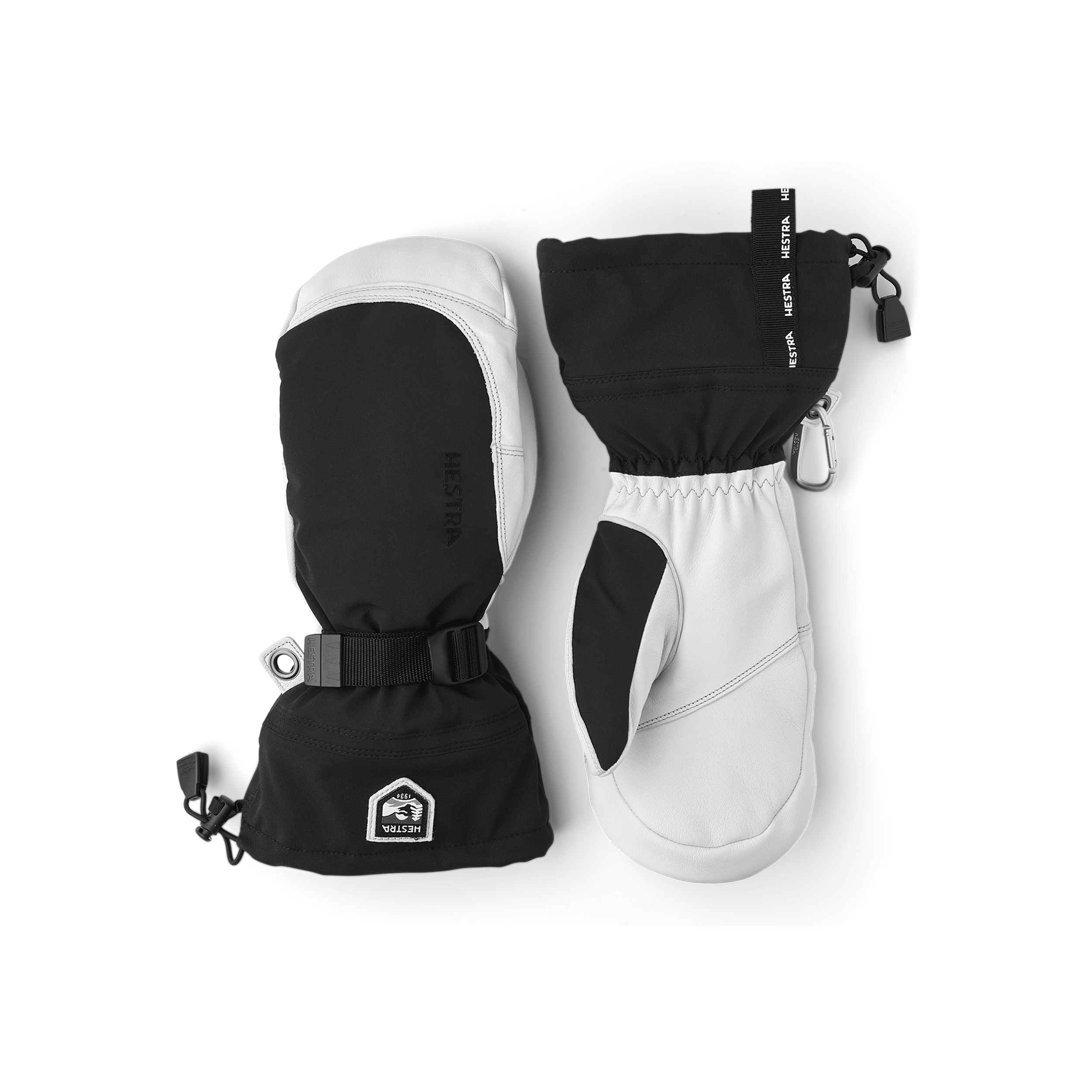 Black mitten with white goat leather palm and wrist adjustment (1 of 10)