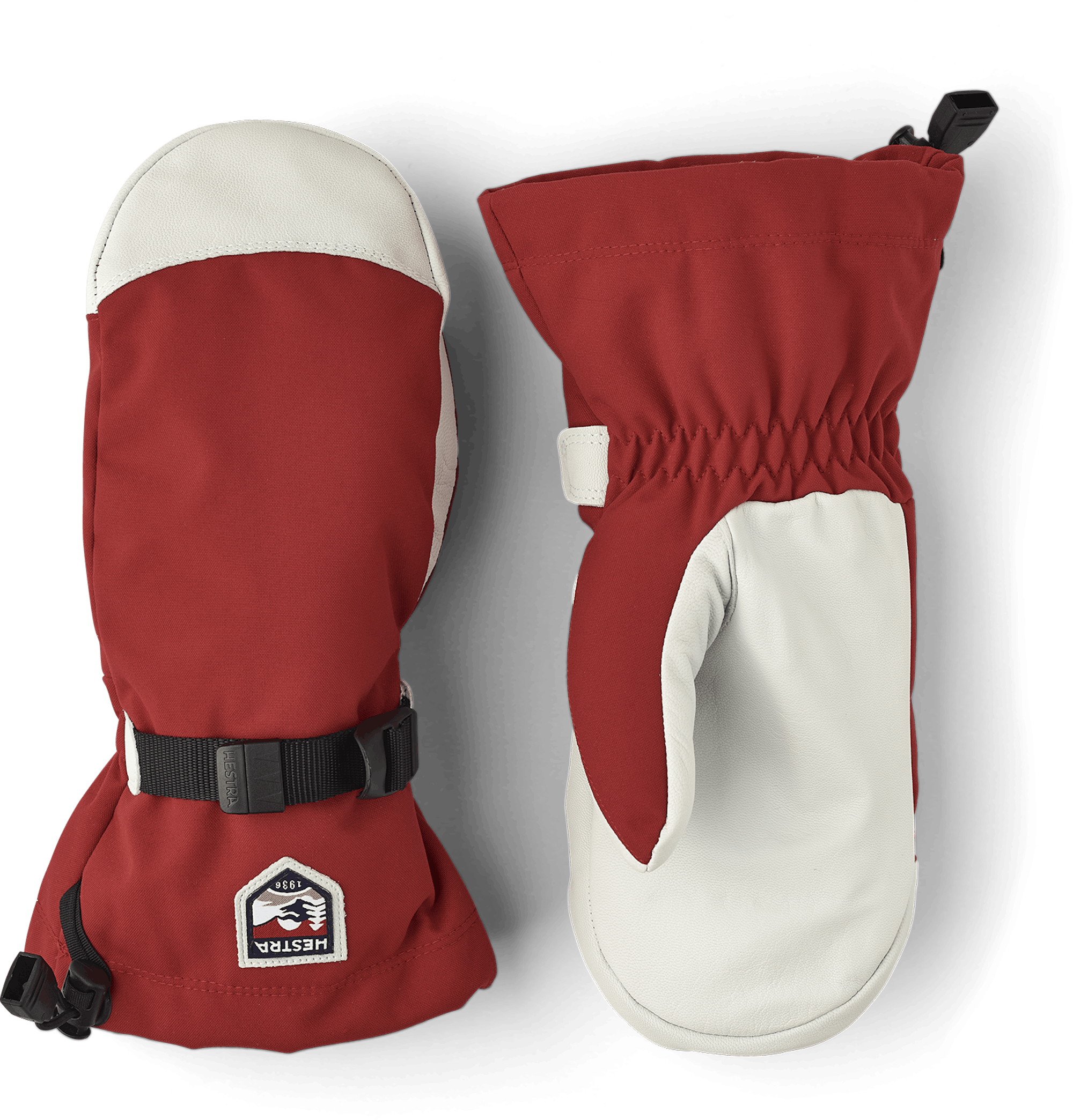 Red mitten with white goat leather palm and wrist strap (1 of 7)