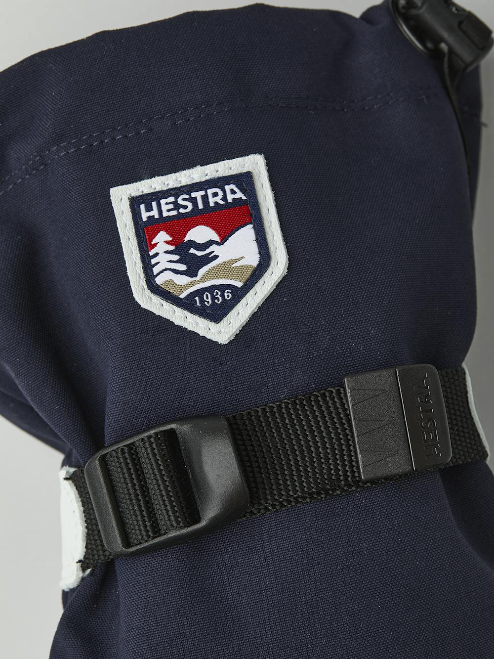 Dark blue mitten with white goat leather palm and wrist strap (3 of 6)