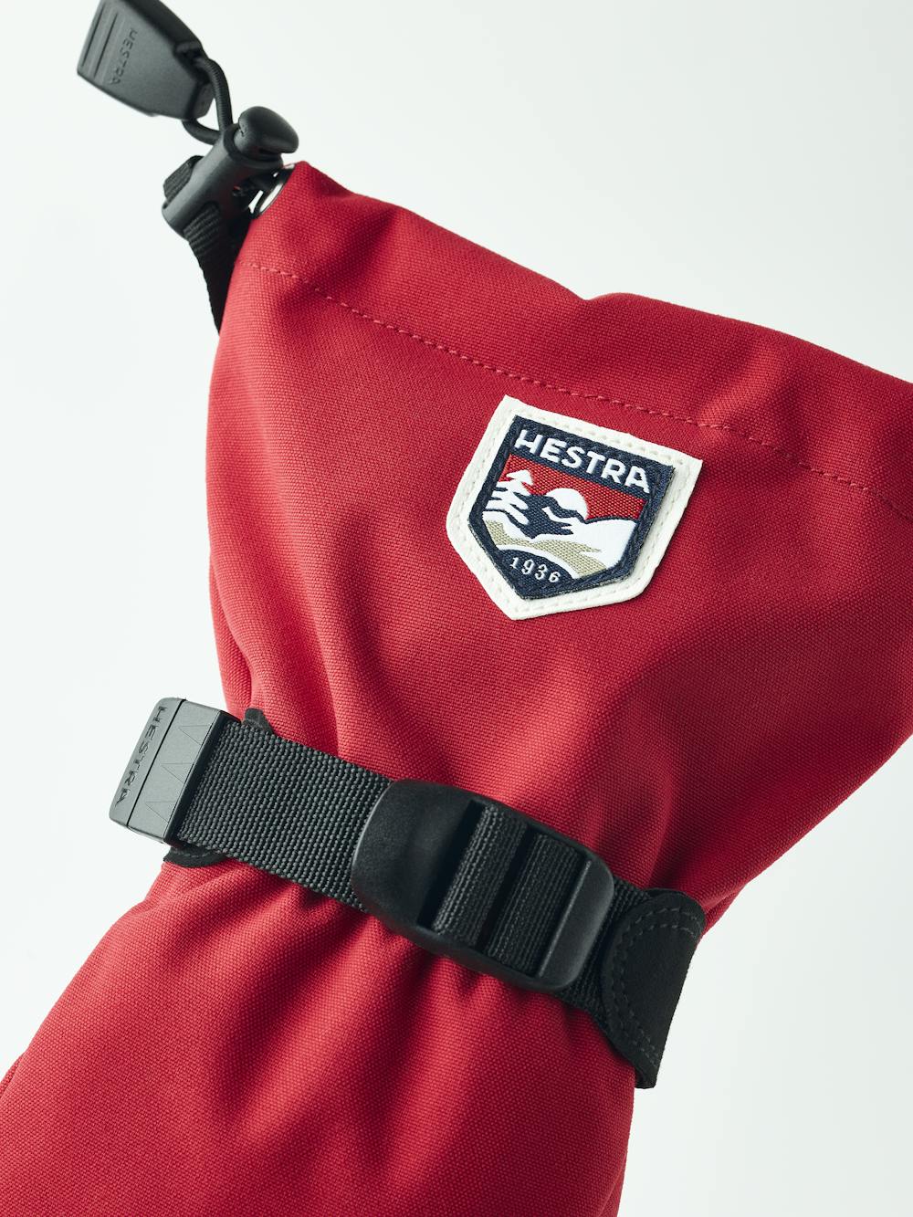 Roter Fausthandschuh aus Stoff mit verstellbarem Handgelenkverschluss (5 oder 7)