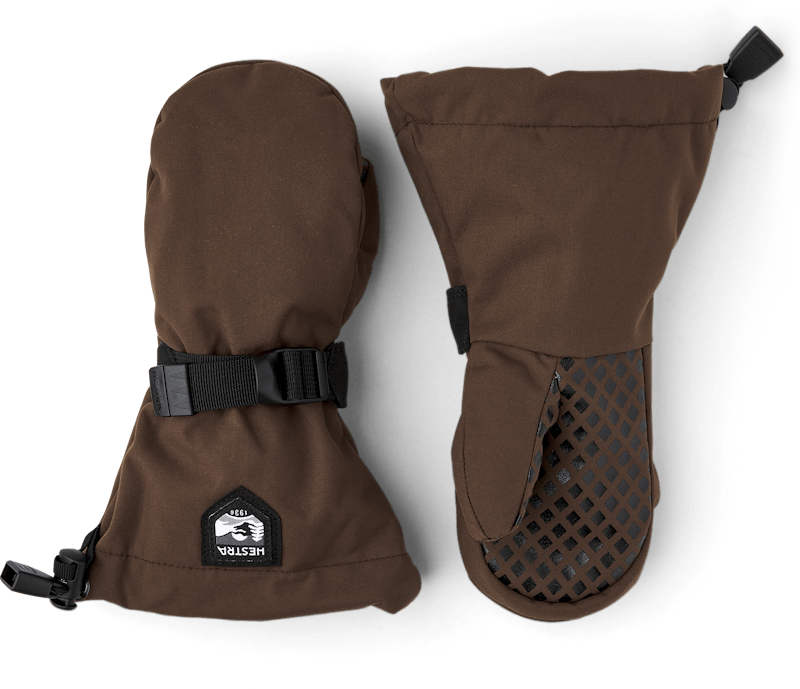 Dark brown fabric mitten with wrist adjustment (1 of 8)