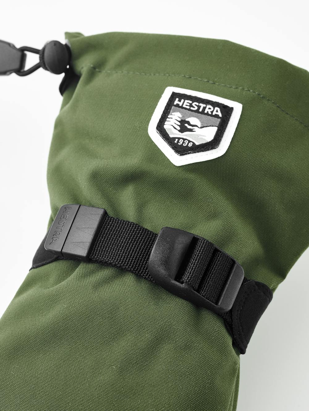 Moss green fabric mitten with wrist adjustment (5 of 6)