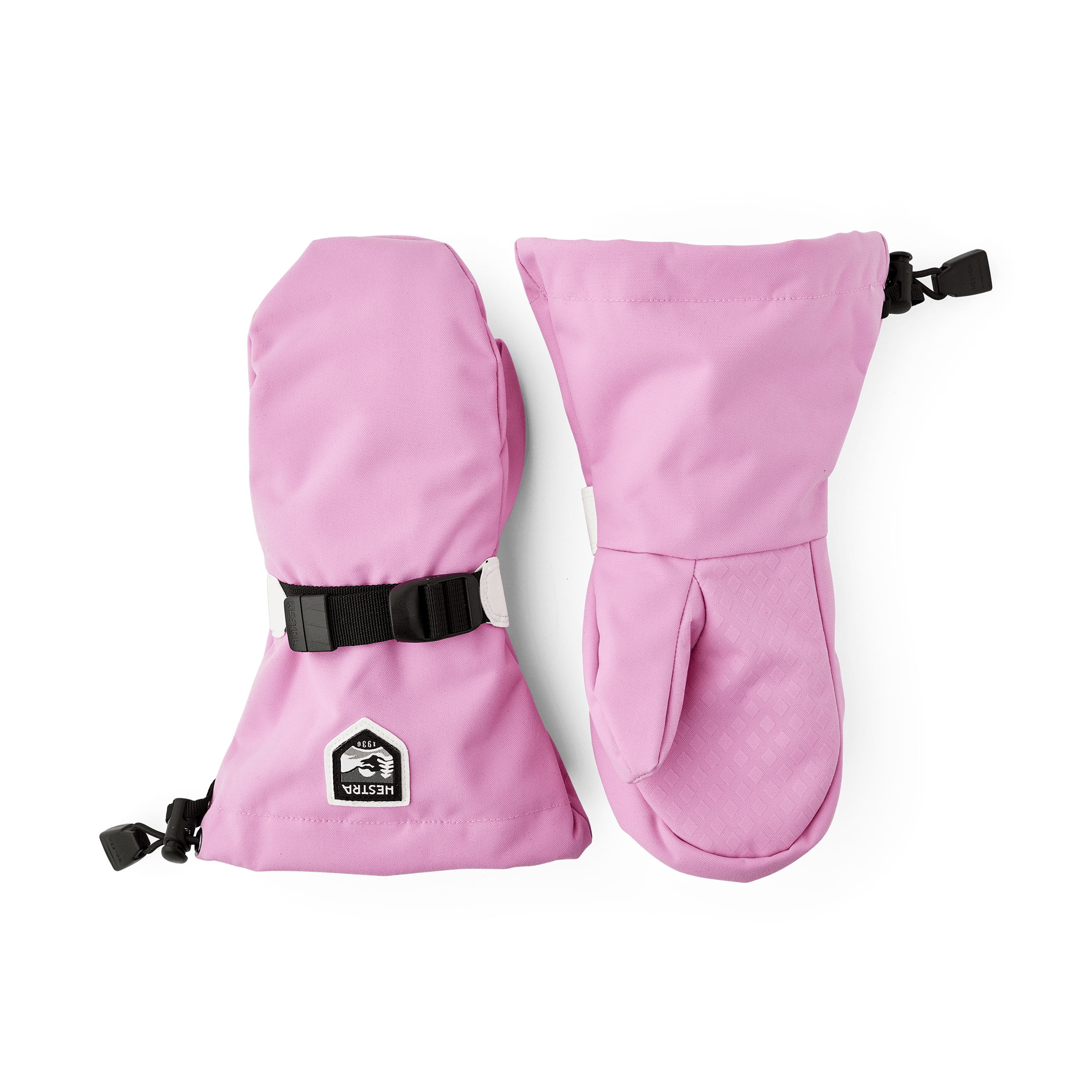 Pink fabric mitten with wrist adjustment (1 of 6)