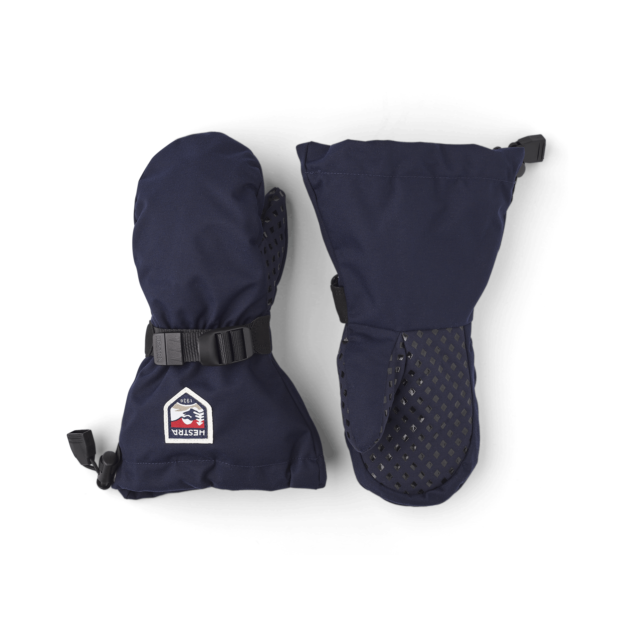 Dark blue fabric mitten with wrist adjustment (1 of 8)