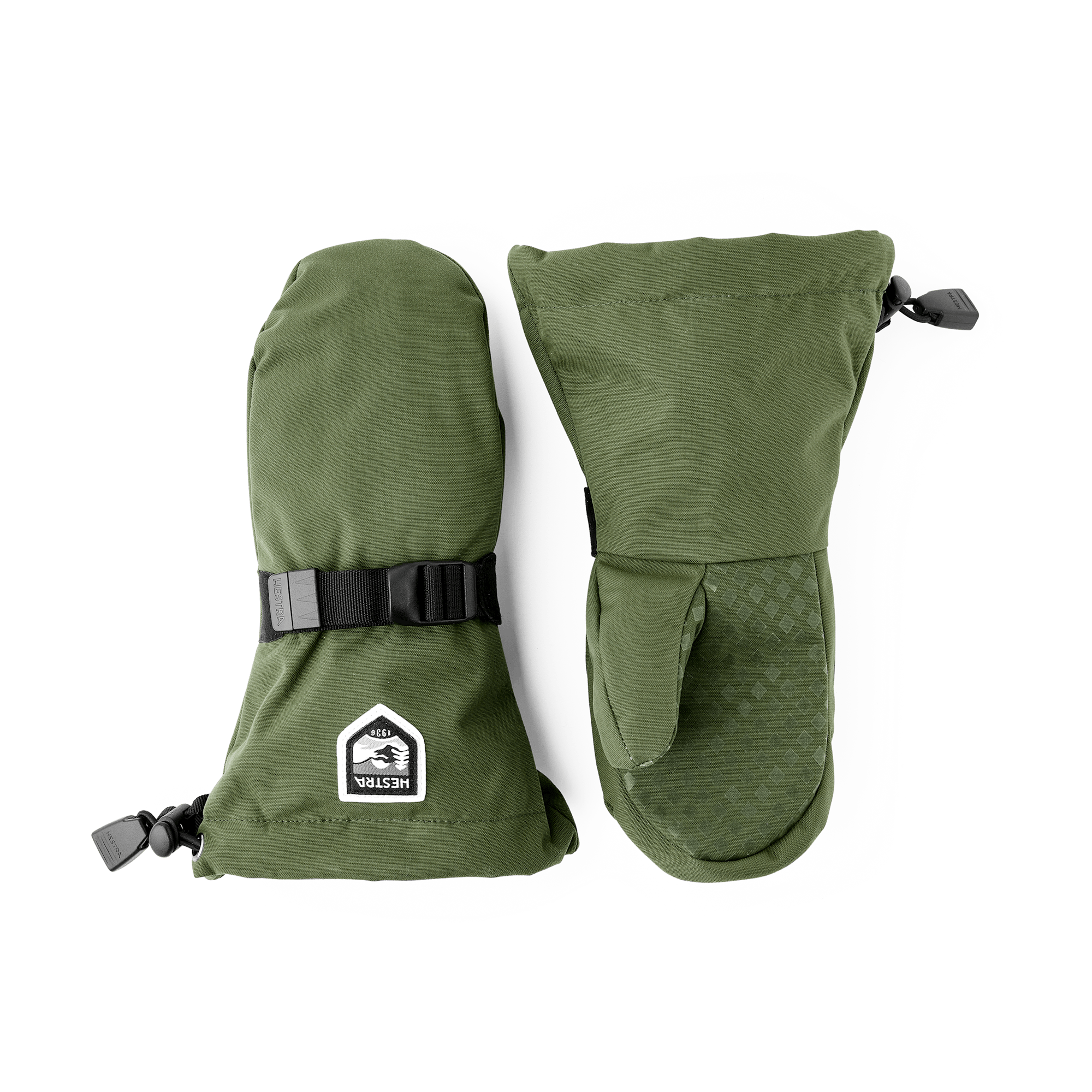 Moss green fabric mitten with wrist adjustment (1 of 6)