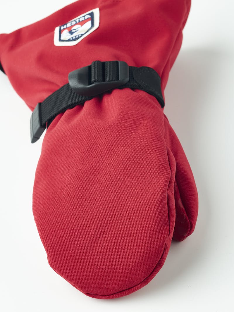 Roter Fausthandschuh aus Stoff mit verstellbarem Handgelenkverschluss (3 oder 7)