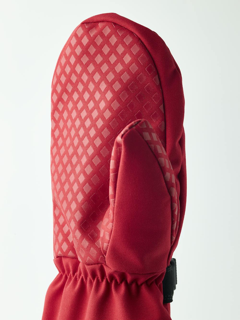 Red fabric mitten with wrist adjustment (2 of 8)