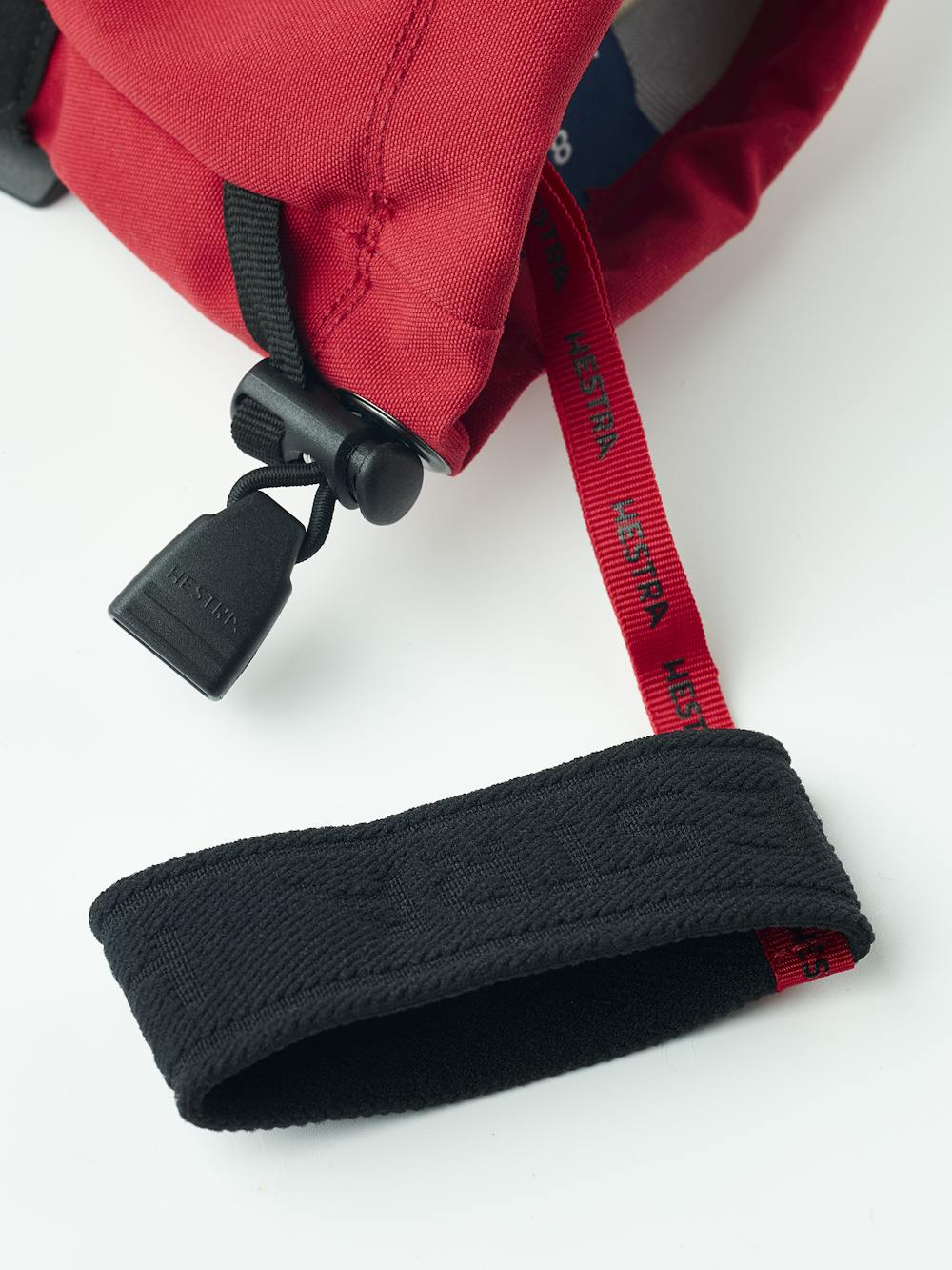 Red fabric mitten with wrist adjustment (7 of 8)