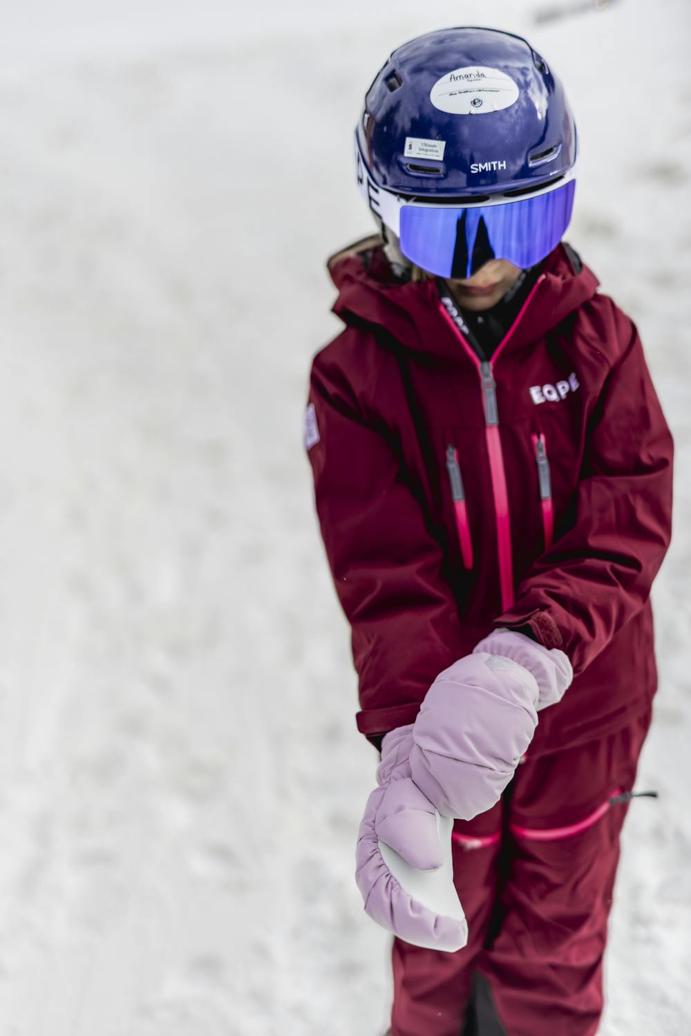 Hellrosa Fausthandschuh mit weißem Ziegenleder an der Innenhand (7 oder 7)