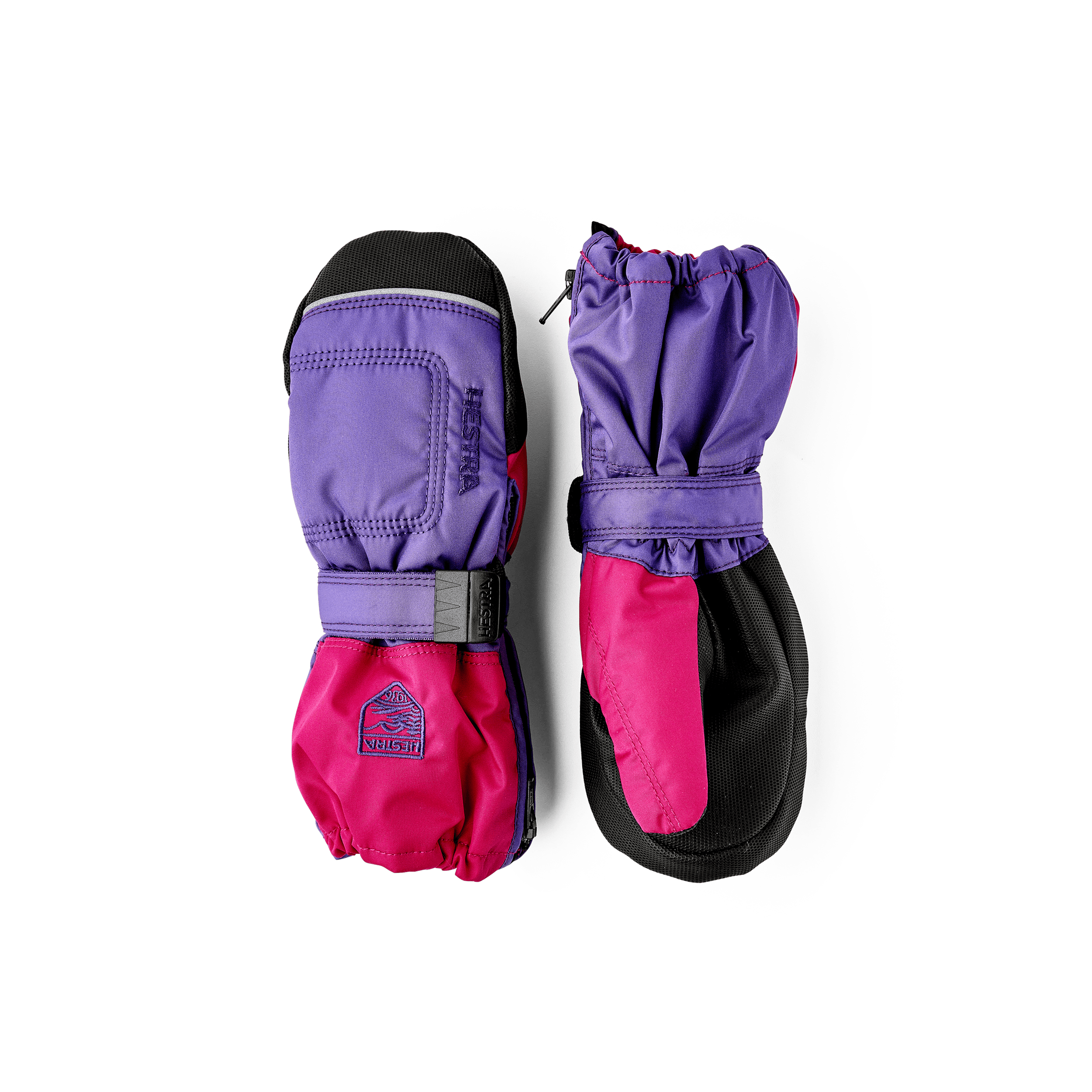 Purple and pink fabric mitten with black palm and wrist adjustment  (1 of 4)