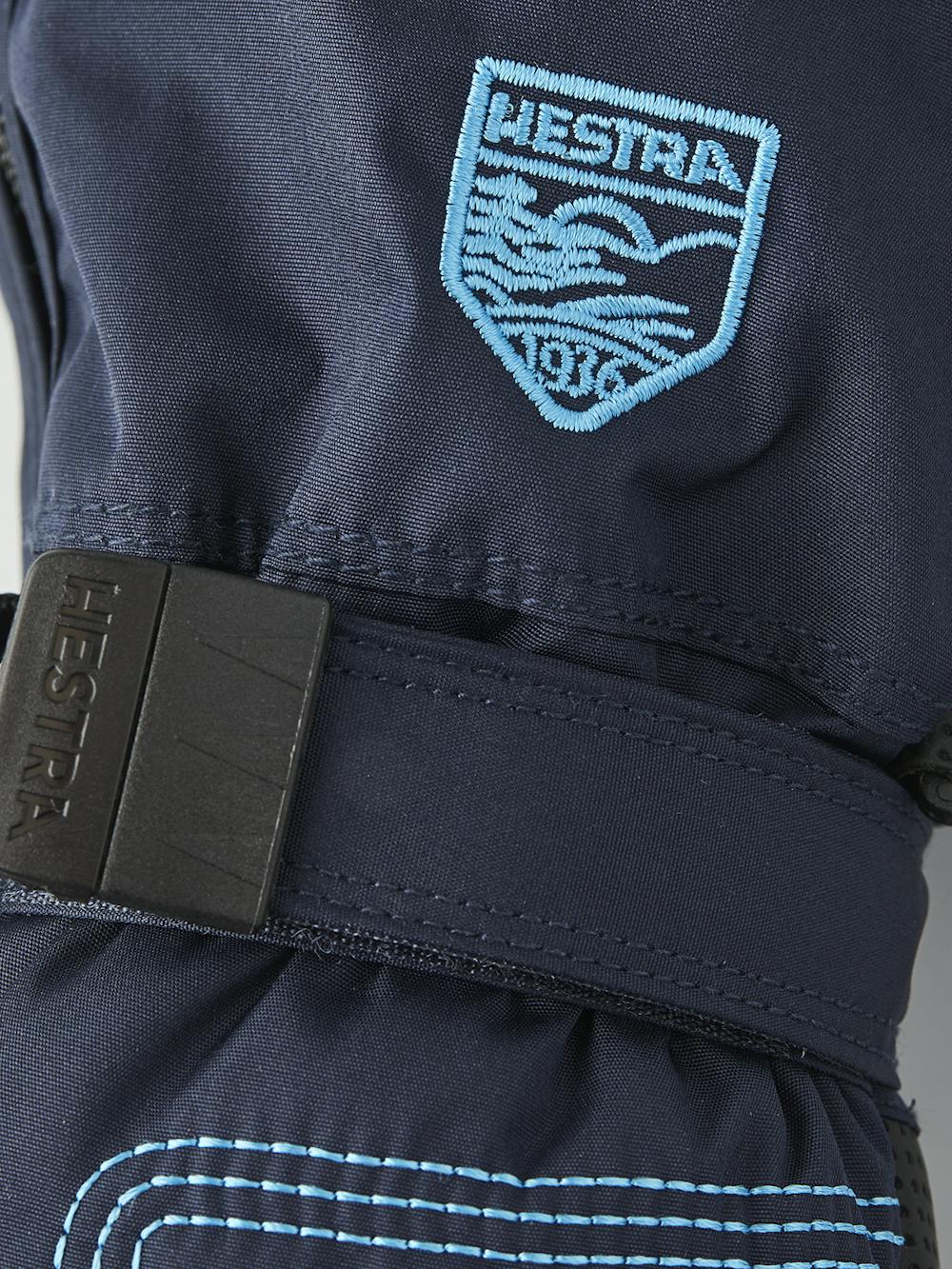 Dark blue fabric mitten with black palm and wrist adjustment (2 of 5)