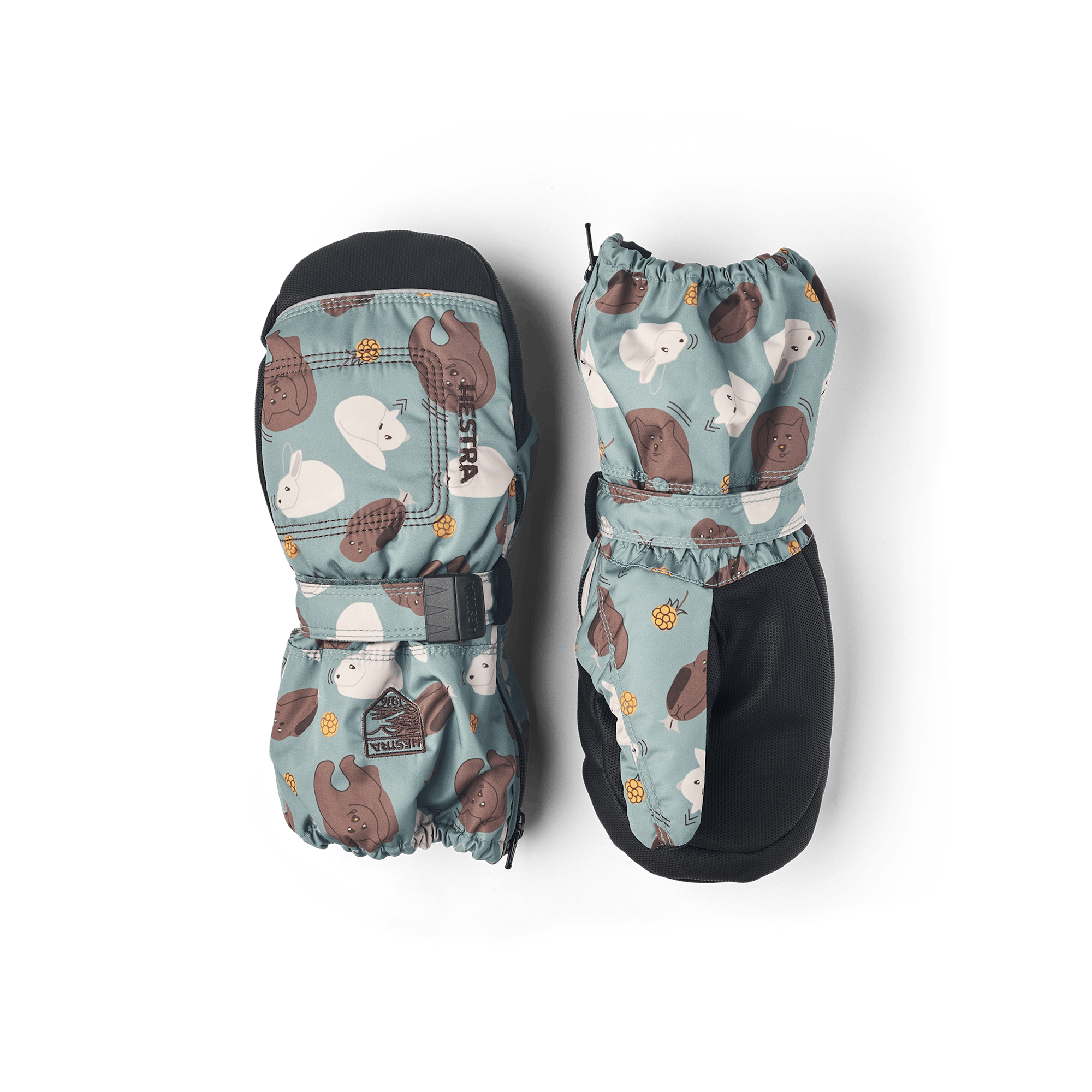 Sea blue print fabric mitten with black palm and wrist adjustment  (1 of 5)