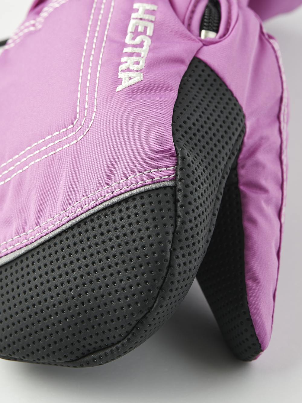 Rosa Fausthandschuh aus Stoff mit schwarzer Innenhand und verstellbarem Handgelenkverschluss (4 oder 5)