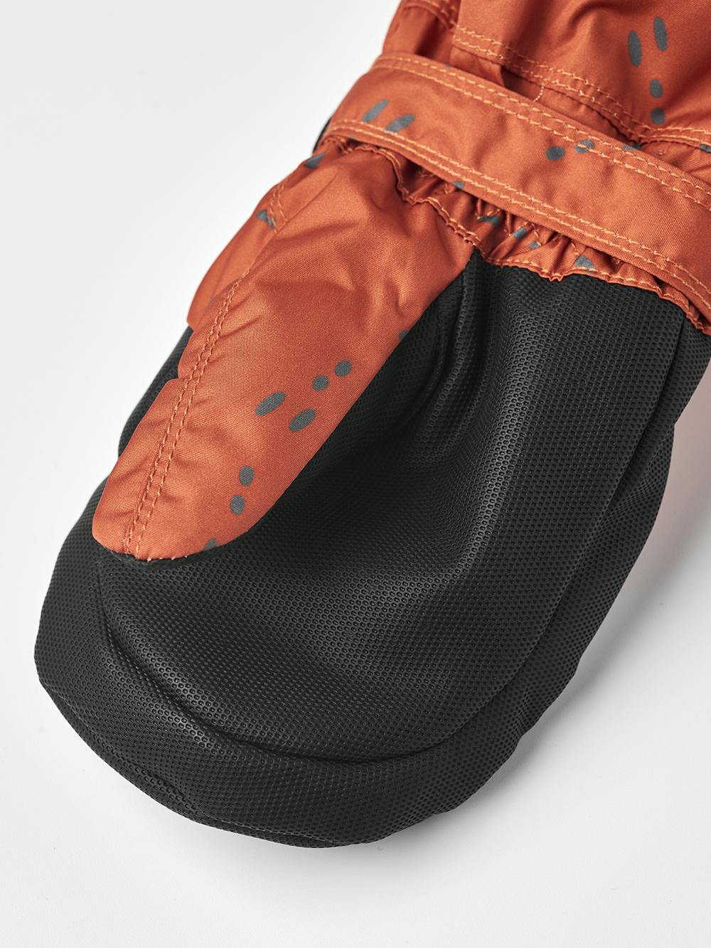 Orange print fabric mitten design with black palm and wrist adjustment (3 of 5)