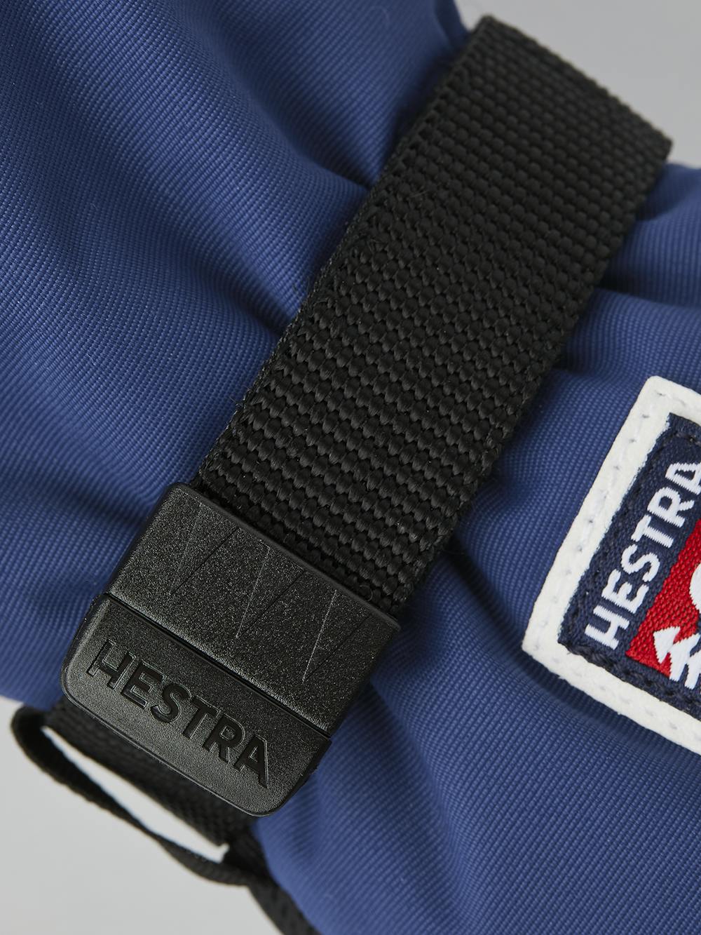 Blue fabric mitten with black palm and wrist adjustment (3 of 5)