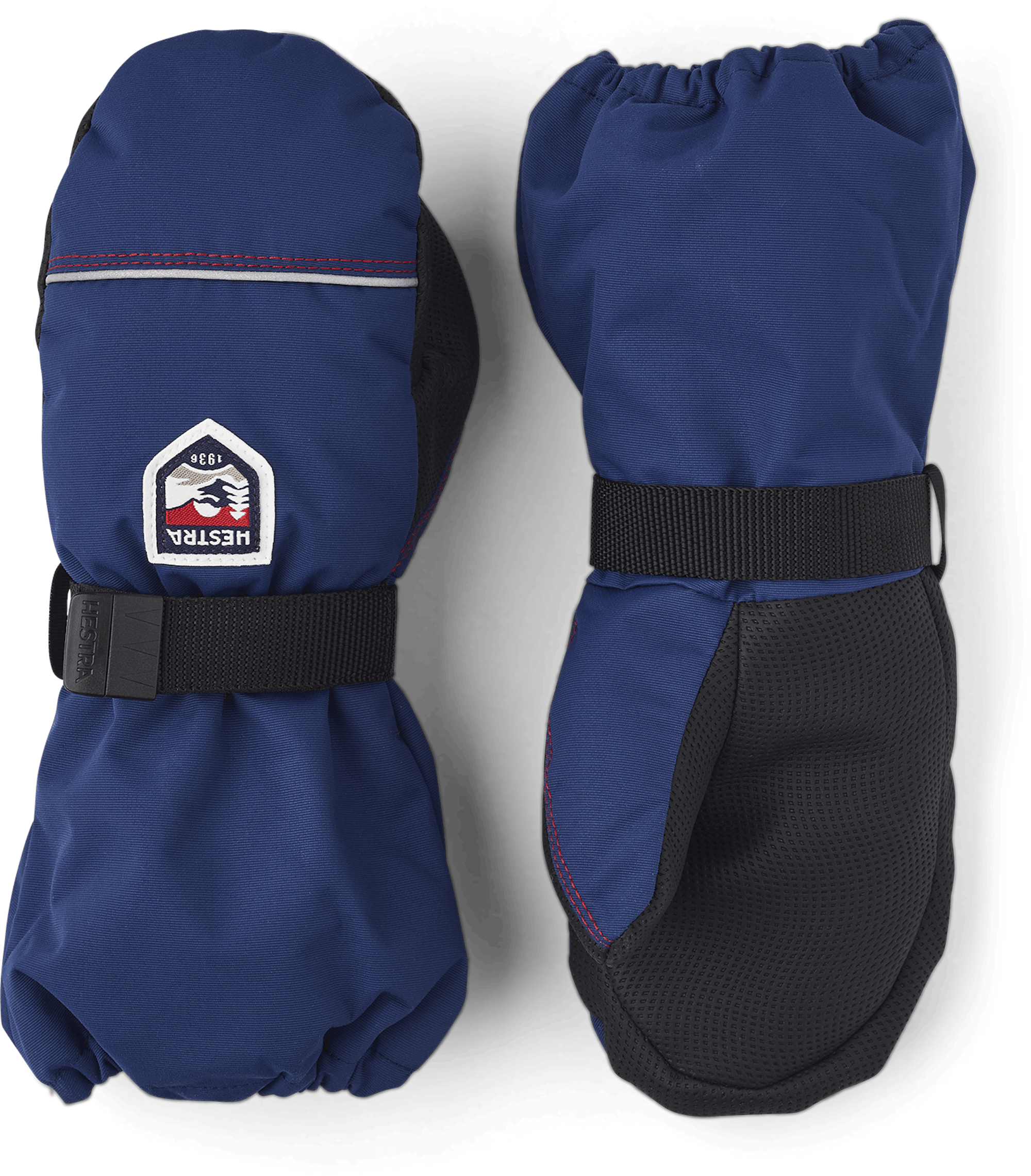 Blue fabric mitten with black palm and wrist adjustment (1 of 5)