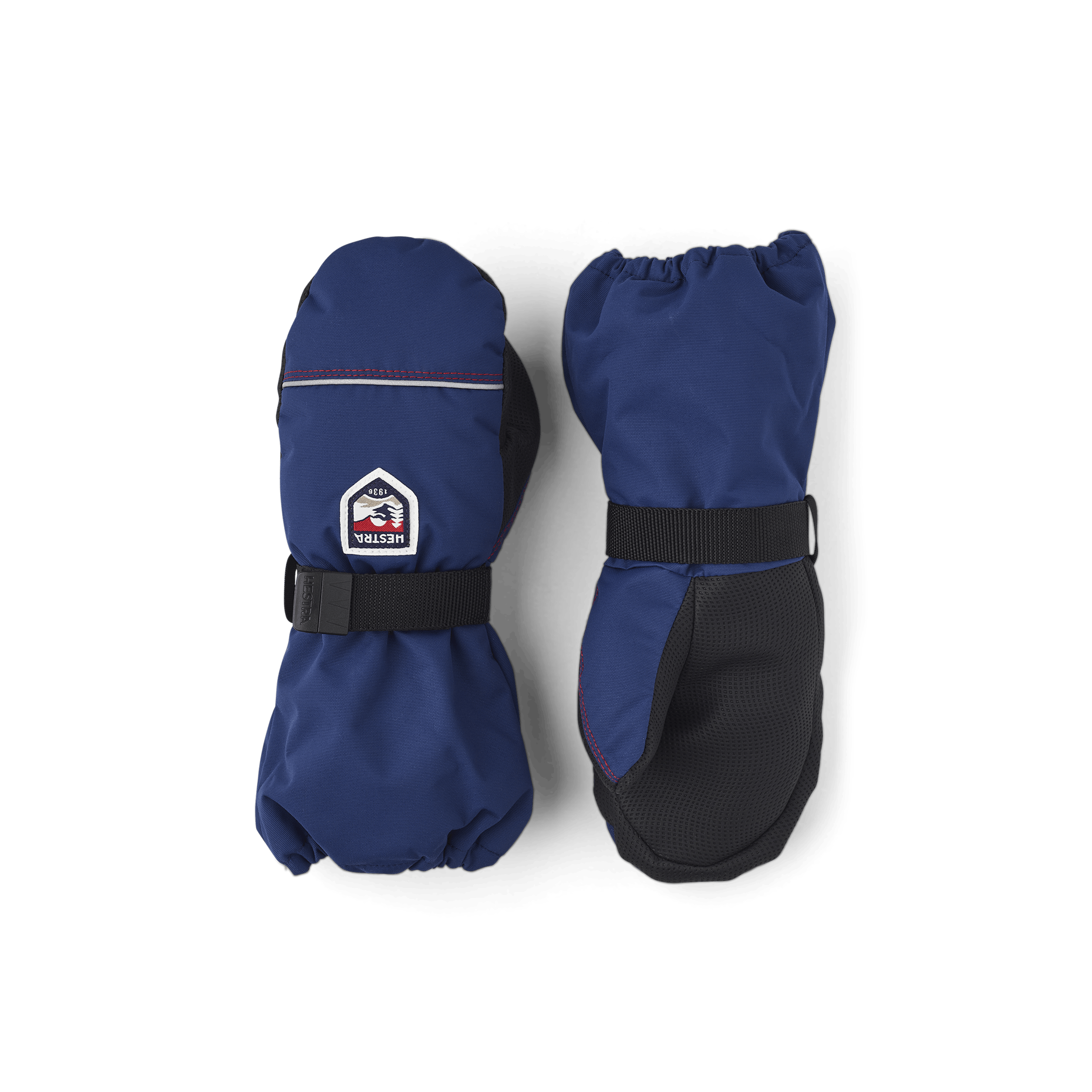 Blue fabric mitten with black palm and wrist adjustment (1 of 5)