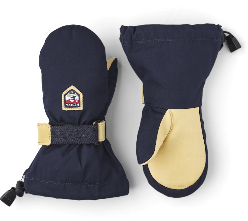 Dark blue mitten with light yellow cow hide palm  (1 of 4)