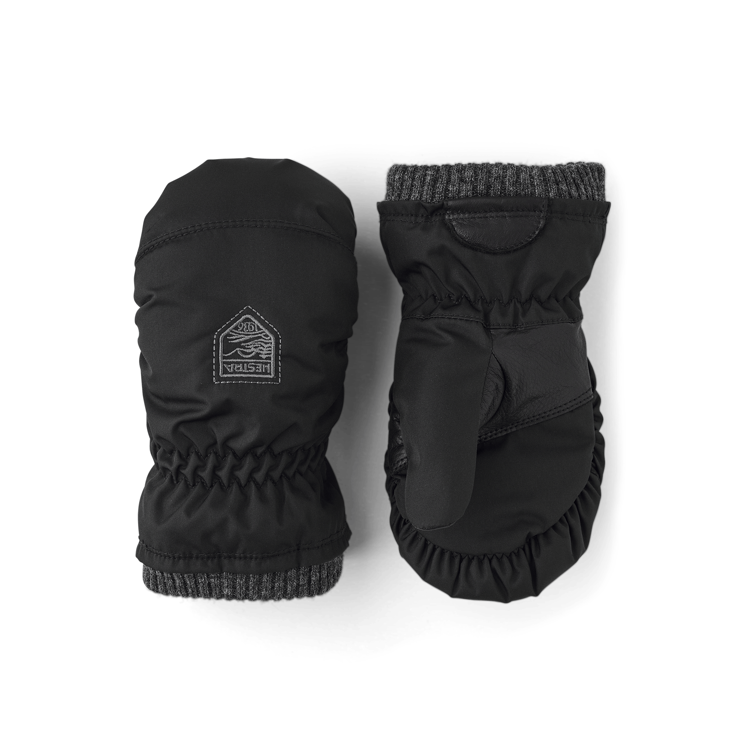 Black fabric mitten with hairsheep cuff and palm  (1 of 4)