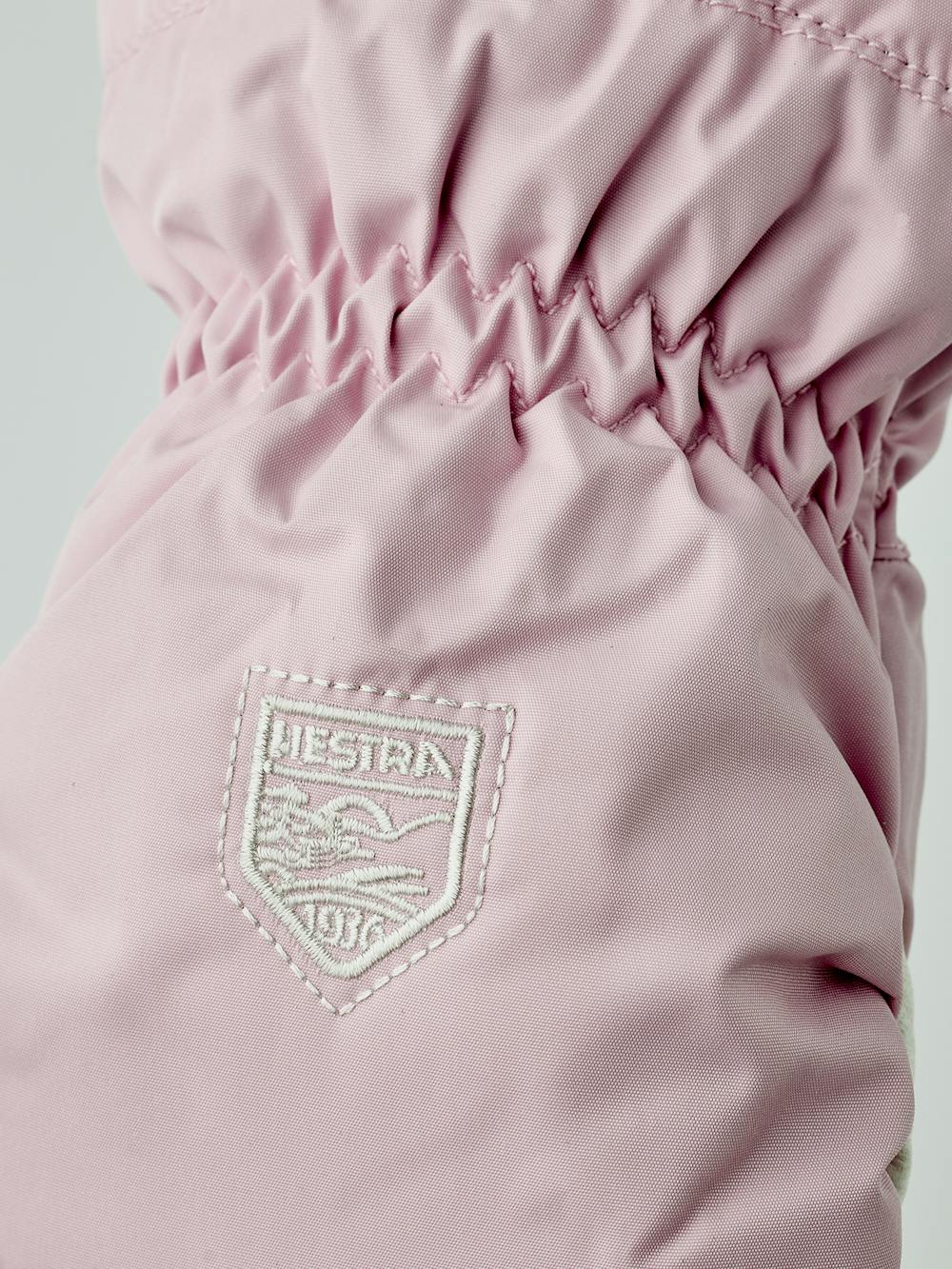 Light pink fabric mitten with gray cuff and white hairsheep palm (3 of 6)