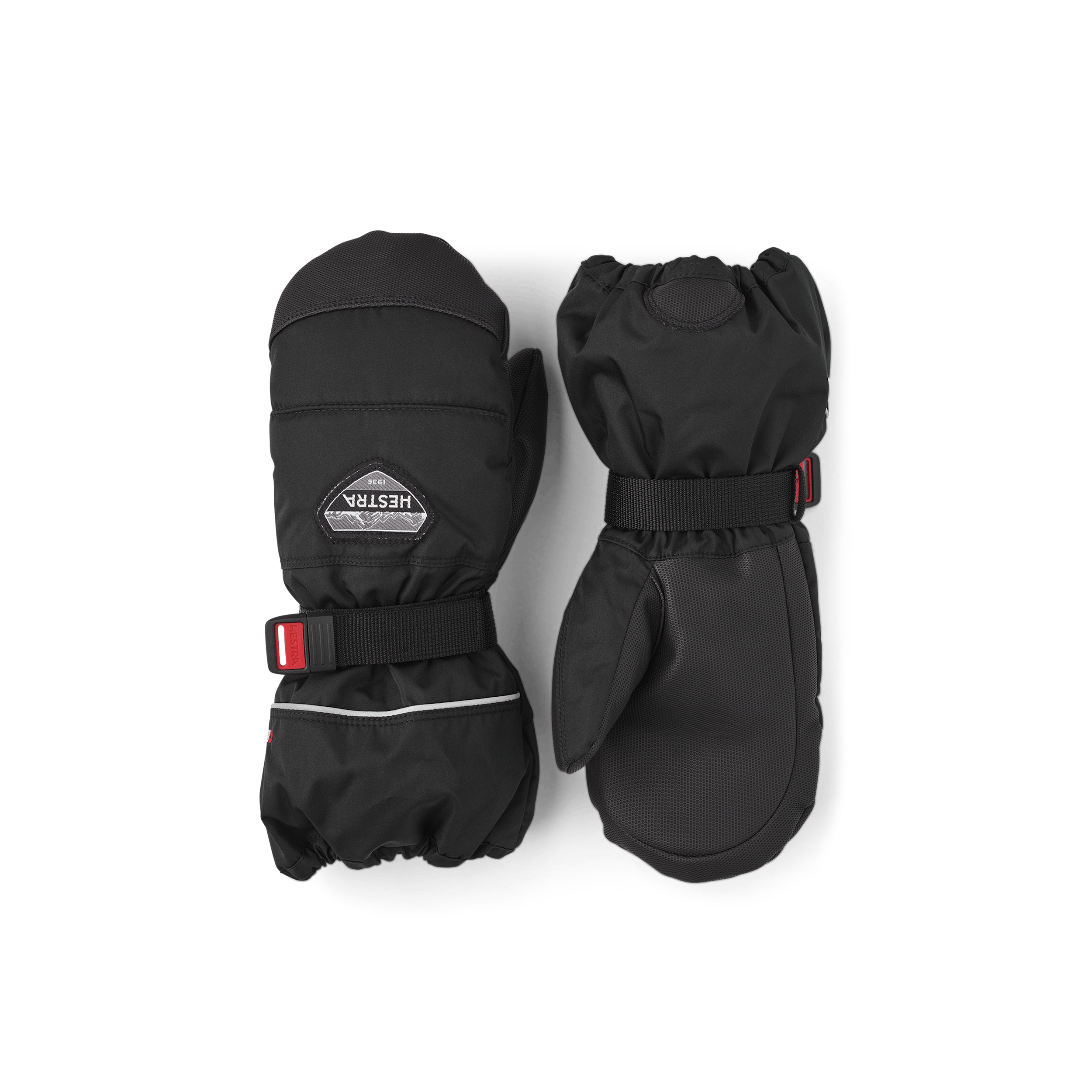 Black fabric mitten with synthetic palm and wrist adjustment (1 of 3)