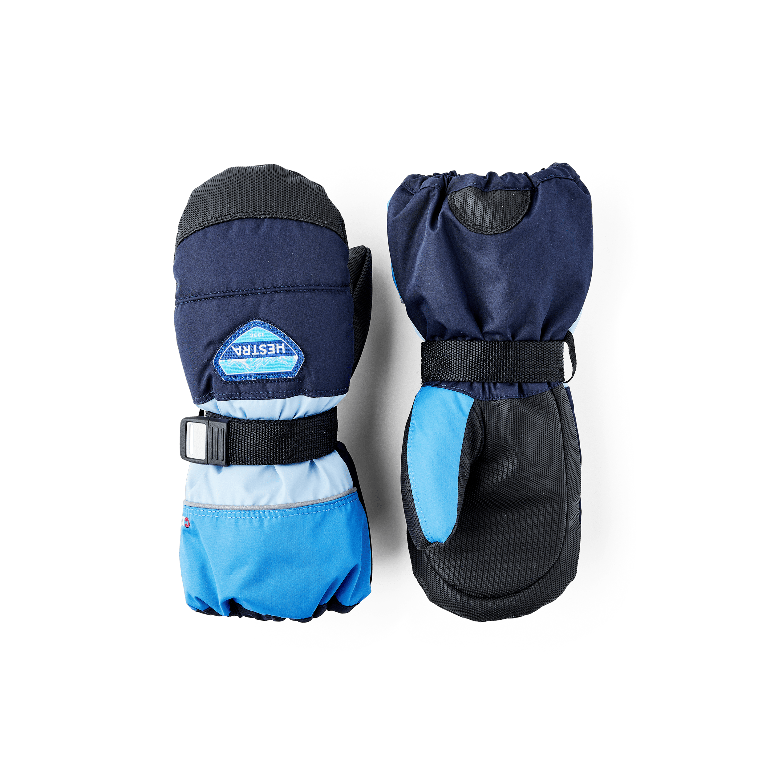 Blue fabric mitten with black synthetic palm and wrist adjustment  (1 of 5)