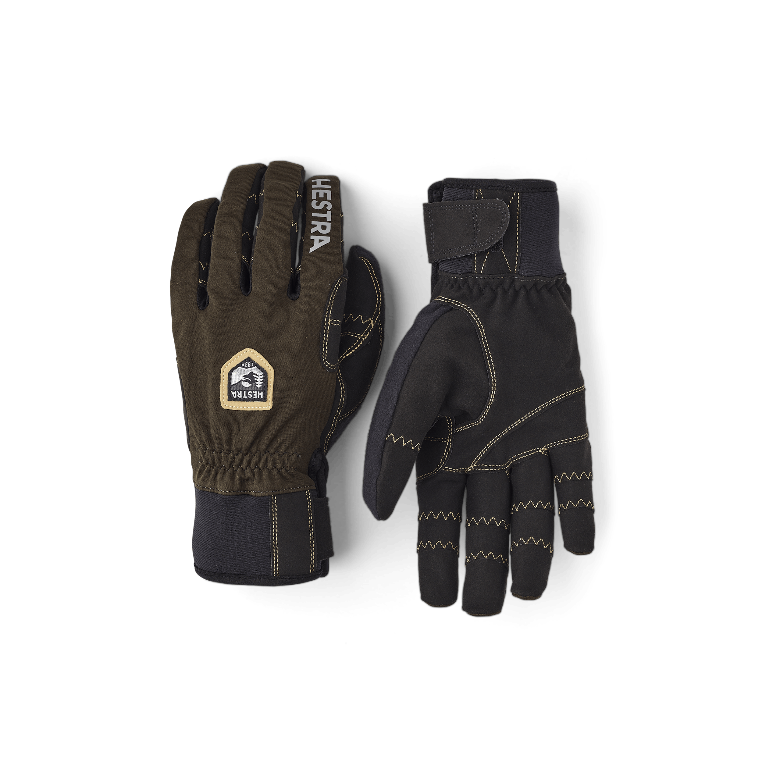 Dark green fabric biathlon glove with black synthetic suede palm (1 of 5)