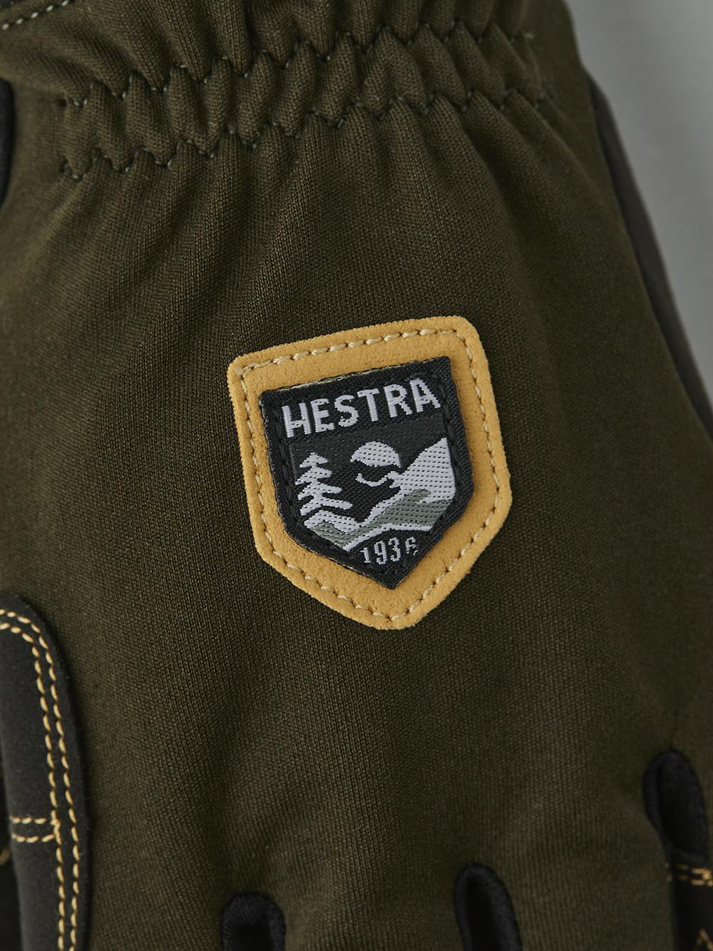 Dark green fabric biathlon glove with black synthetic suede palm (5 of 5)