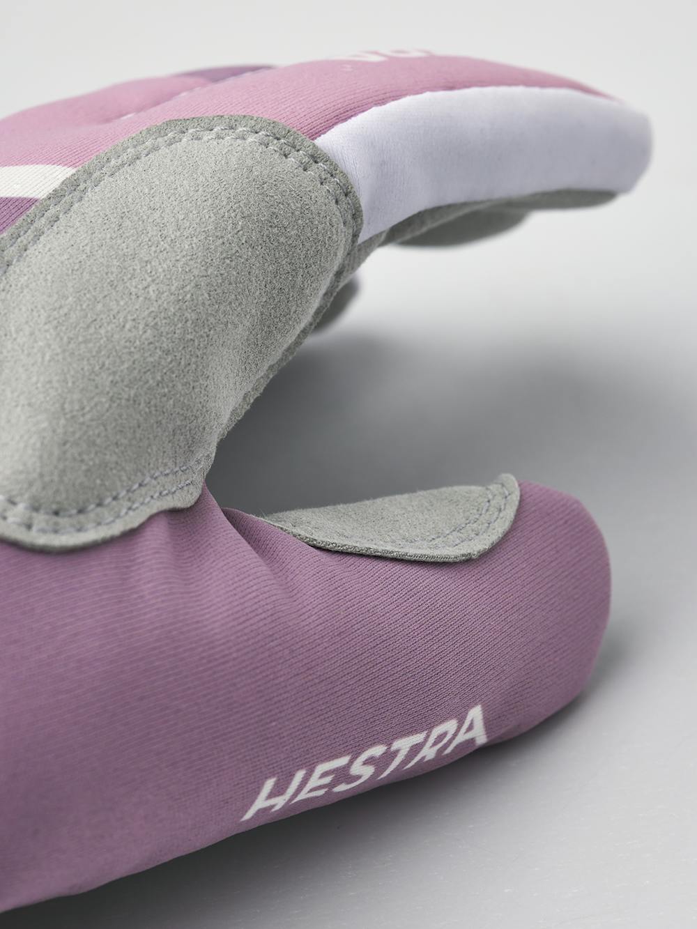 Pink and purple fabric cross-country ski glove with gray synthetic suede palm (2 of 4)