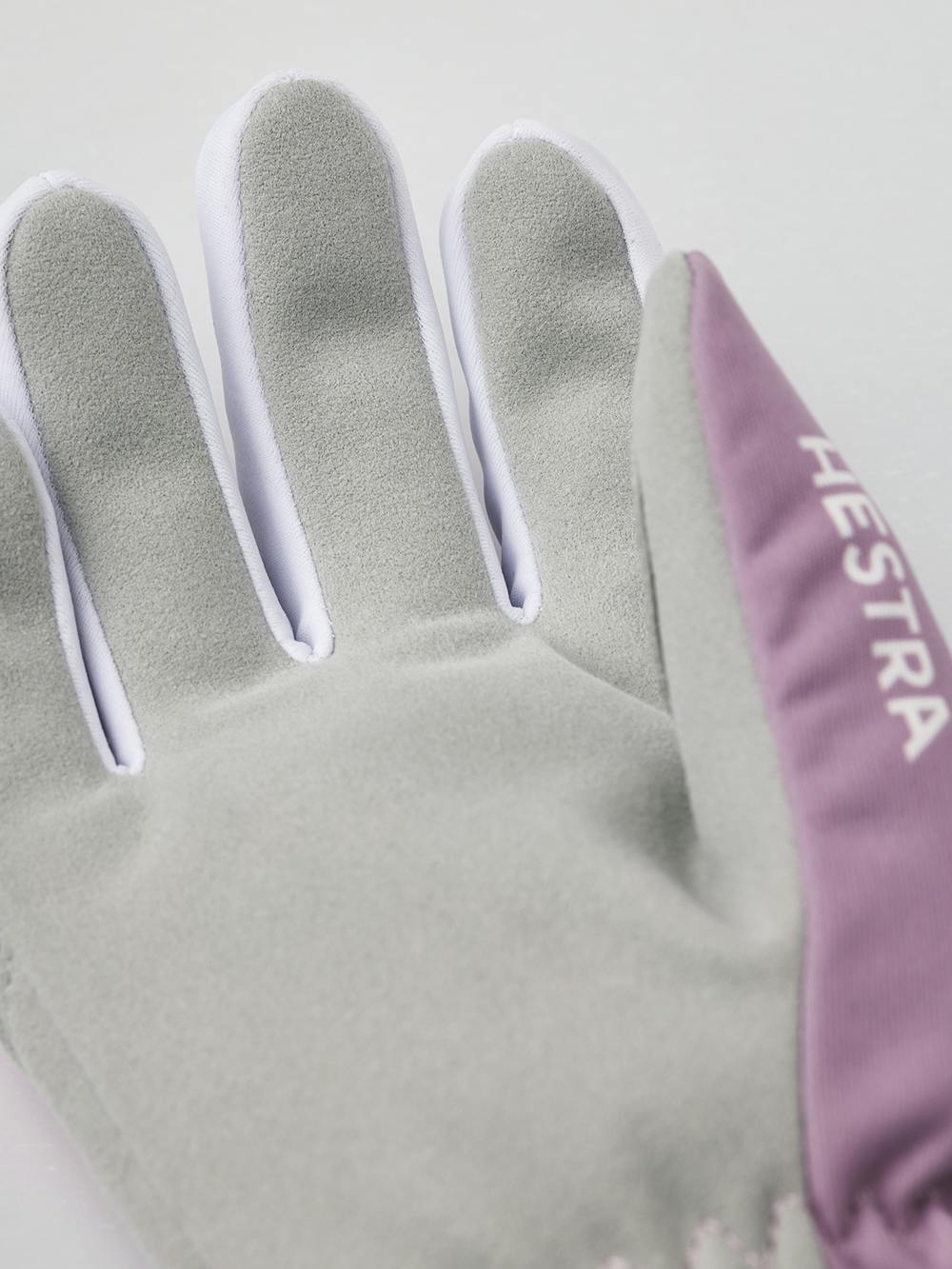 Pink and purple fabric cross-country ski glove with gray synthetic suede palm (4 of 4)