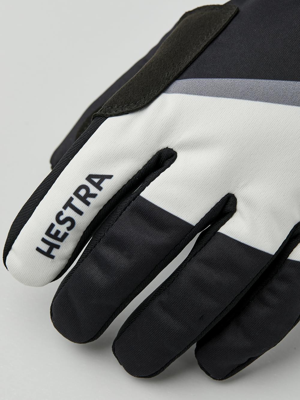 Black and white fabric cross-country ski glove with black synthetic suede palm (2 of 5)
