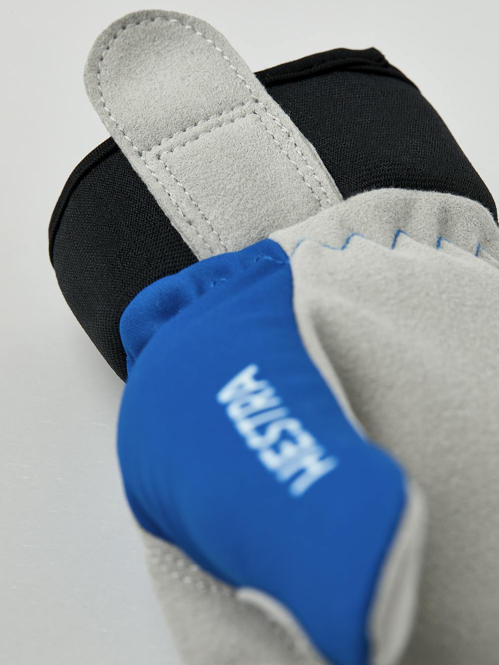 Königsblauer Langlaufhandschuh aus Stoff mit grauer Innenhand aus synthetischem Wildleder (4 oder 5)