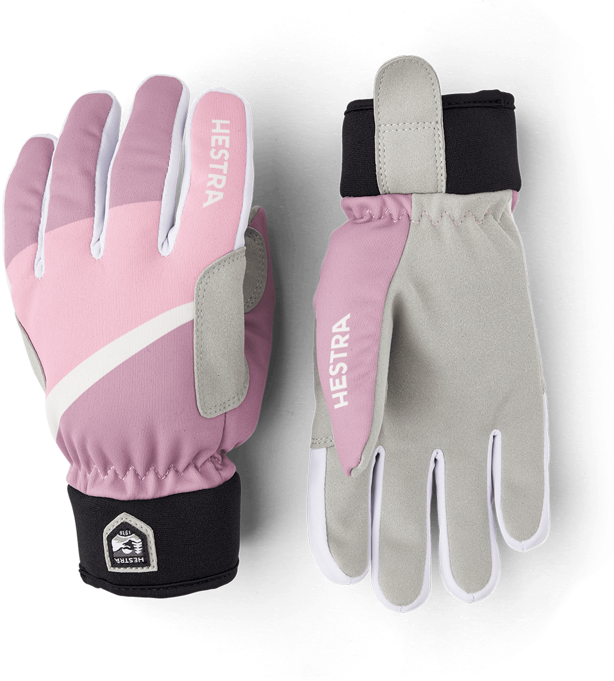 Pink and purple fabric cross-country ski glove with gray synthetic suede palm (1 of 4)