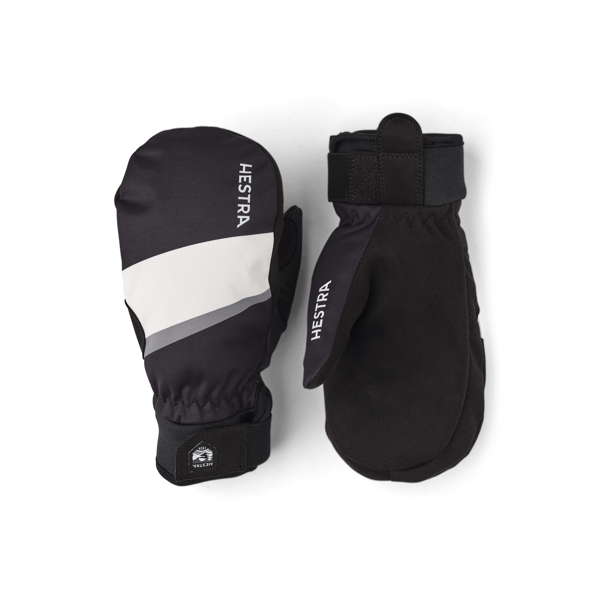 Black and white fabric mitten with black synthetic suede palm  (1 of 5)