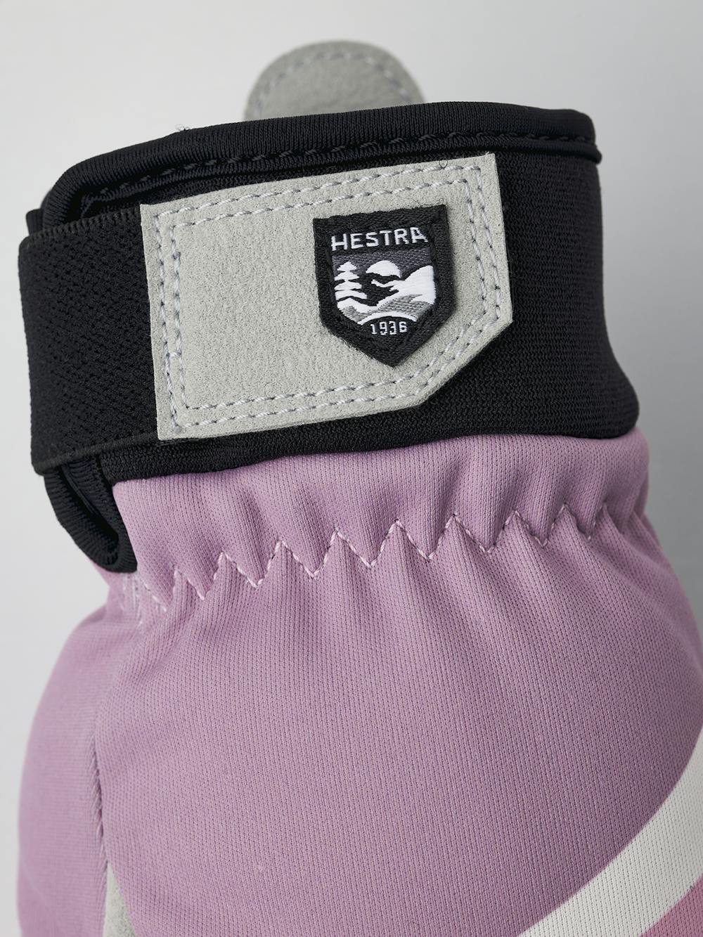 Pink and purple fabric mitten with gray synthetic suede palm (3 of 5)