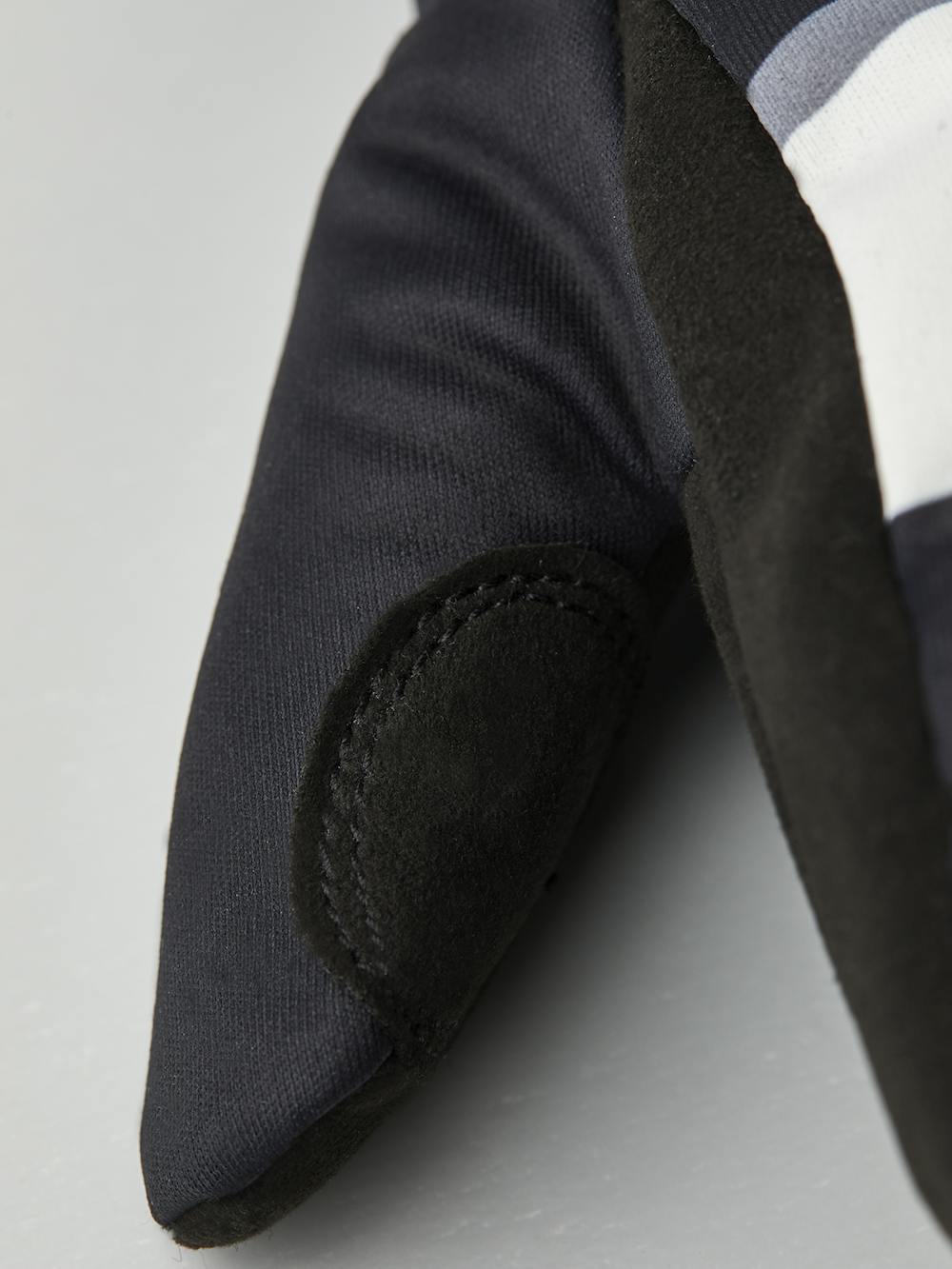 Black and white fabric mitten with black synthetic suede palm (4 of 5)