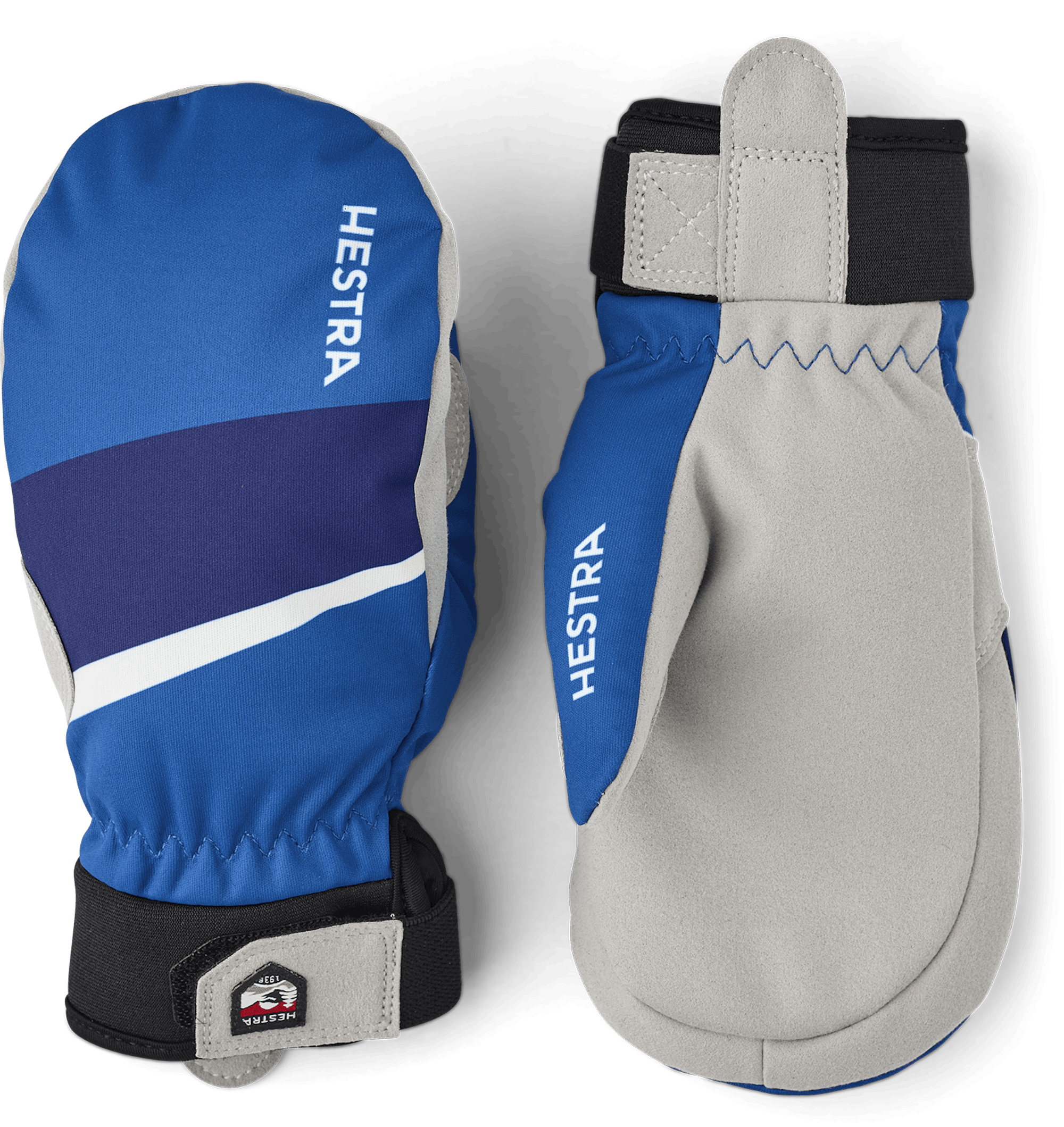 Royal blue fabric mitten with gray synthetic suede palm (1 of 5)