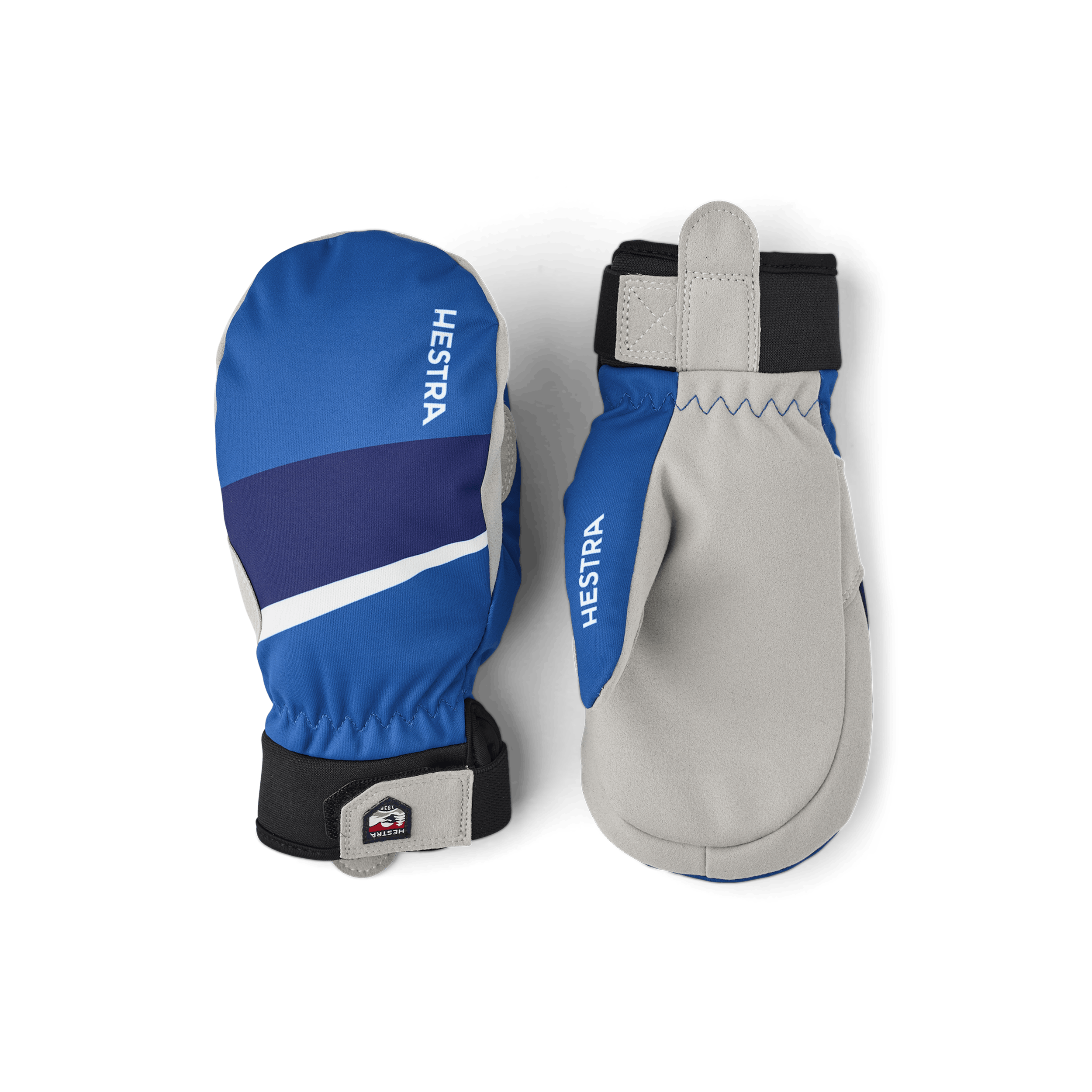 Royal blue fabric mitten with gray synthetic suede palm (1 of 5)