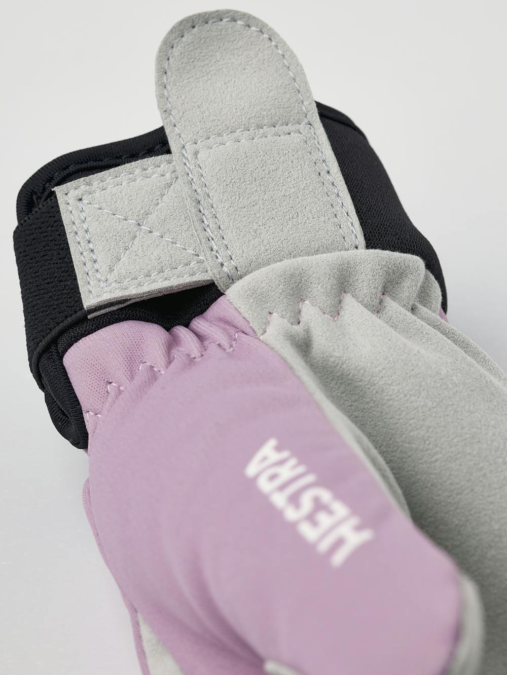 Pink and purple fabric mitten with gray synthetic suede palm (5 of 5)