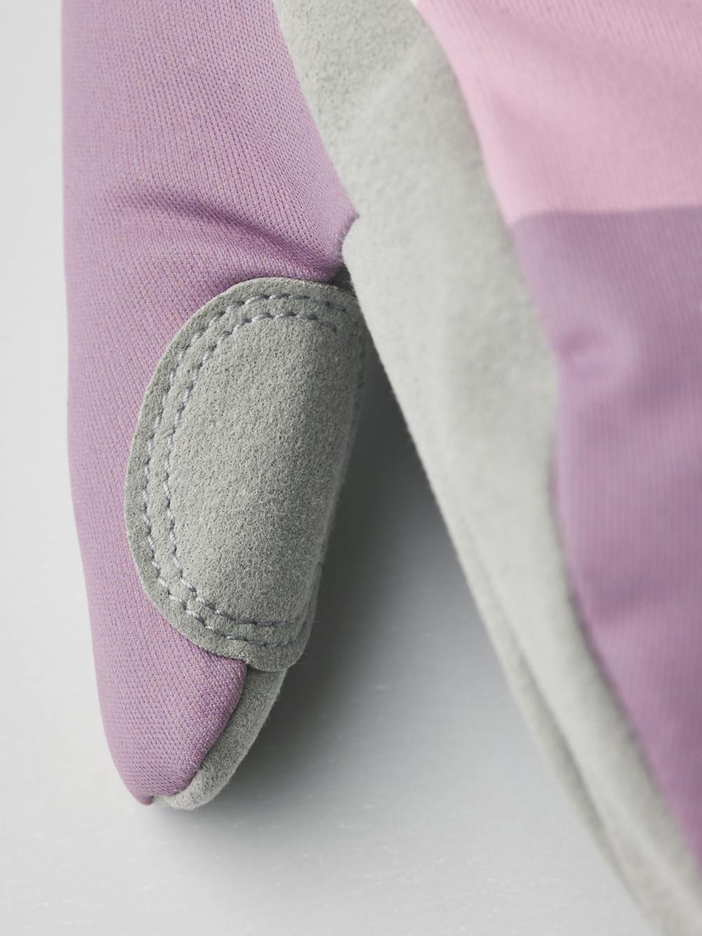 Pink and purple fabric mitten with gray synthetic suede palm  (4 of 5)