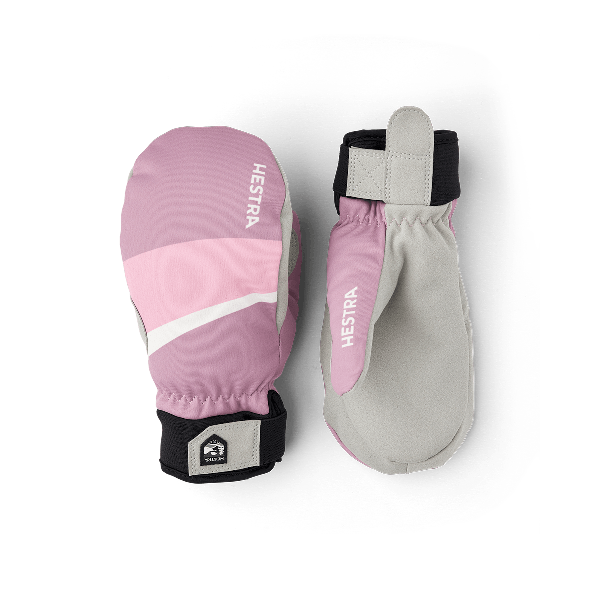 Pink and purple fabric mitten with gray synthetic suede palm  (1 of 5)