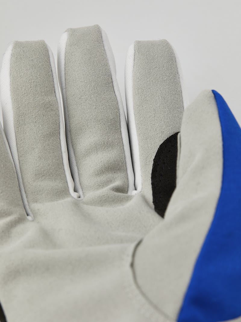 Blue and yellow fabric cross-country ski glove with gray synthetic suede palm  (6 of 6)