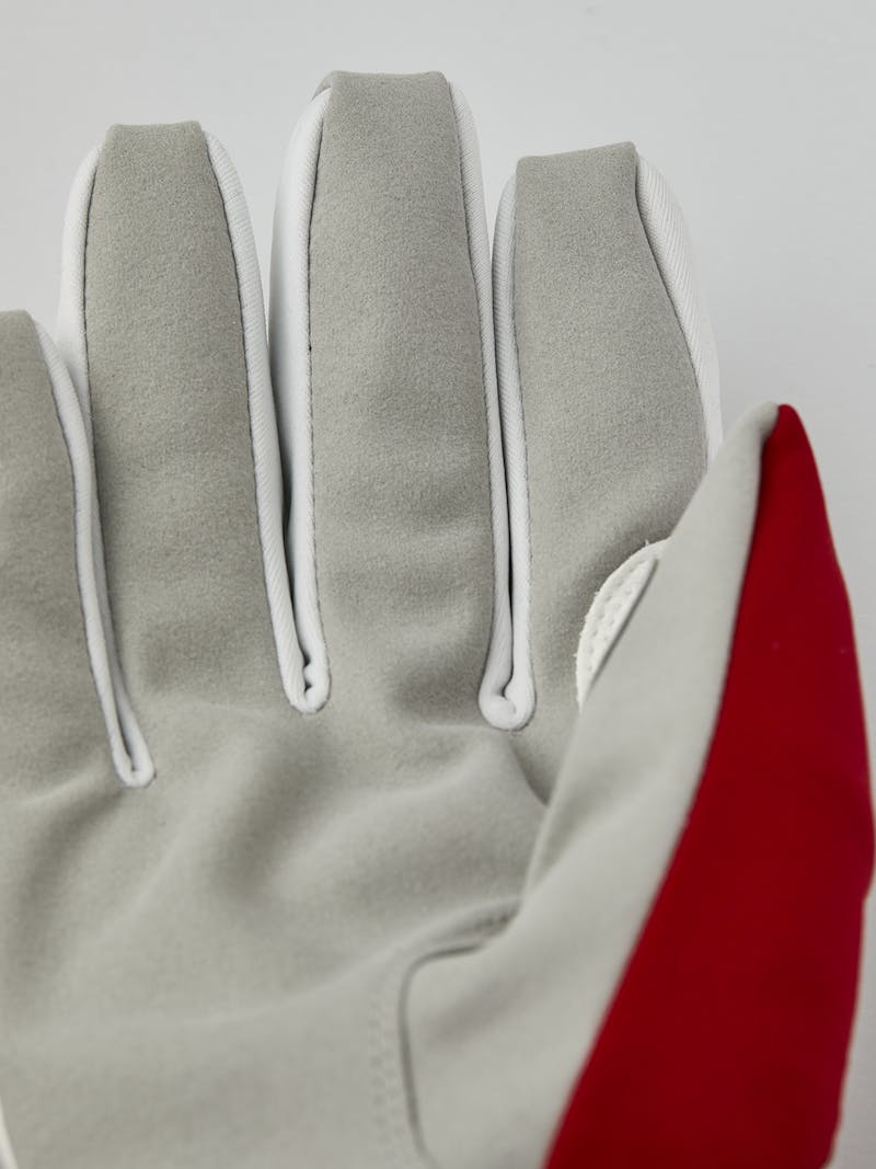 Red fabric cross-country ski glove with gray synthetic suede palm (6 of 6)