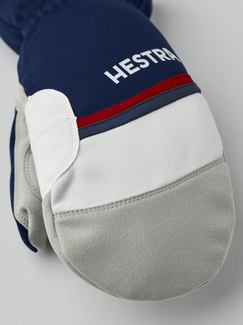 Dark blue and red fabric mitten with gray synthetic suede palm  (5 of 5)