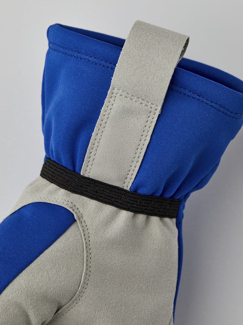 Blue and yellow fabric mitten with gray synthetic suede palm  (5 of 6)