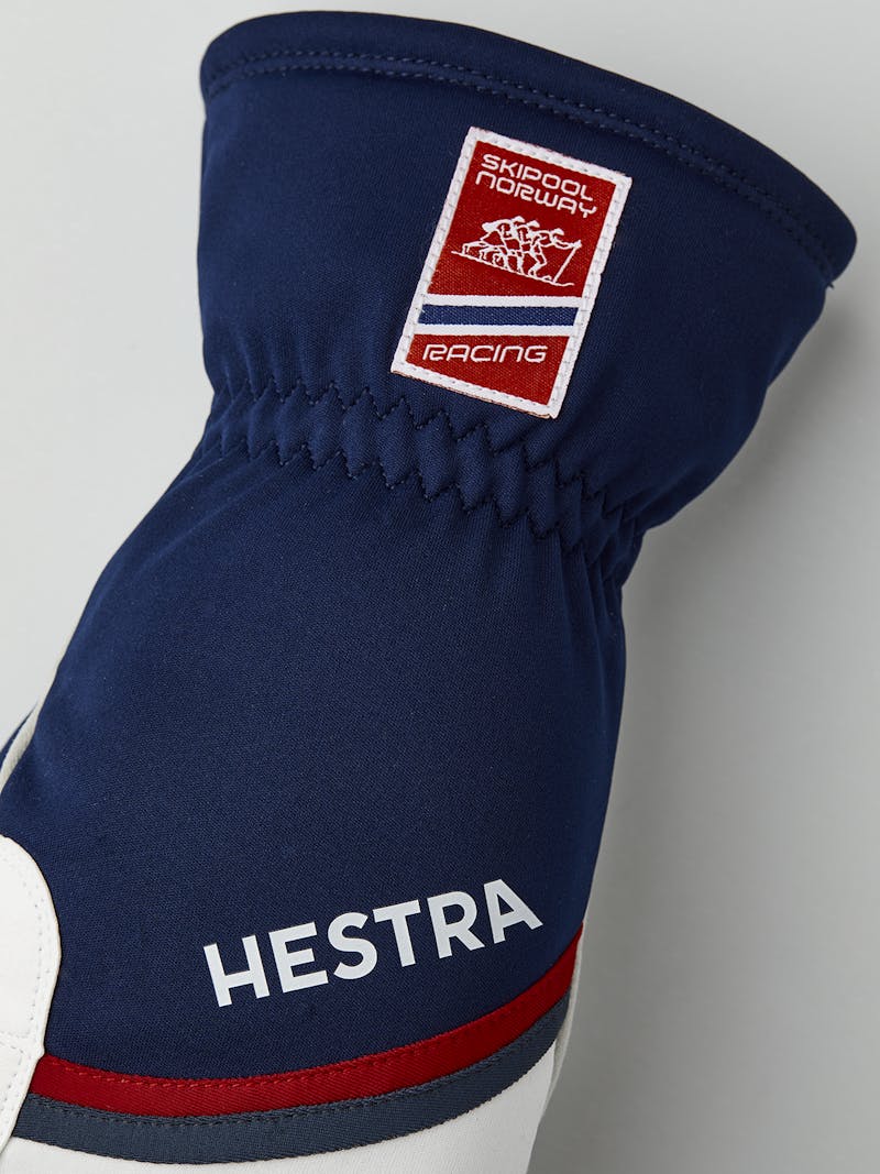Dark blue and red fabric mitten with gray synthetic suede palm  (4 of 5)