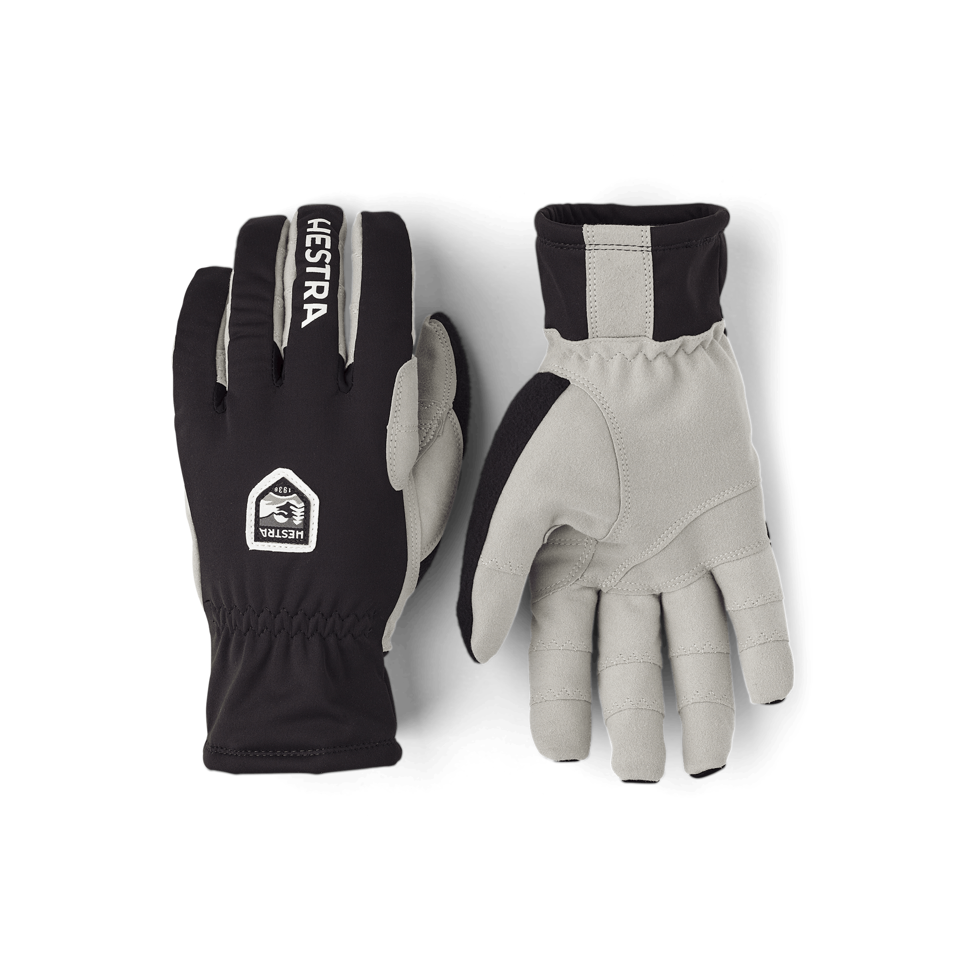 Black fabric cross-country ski glove with gray synthetic suede palm (1 of 4)